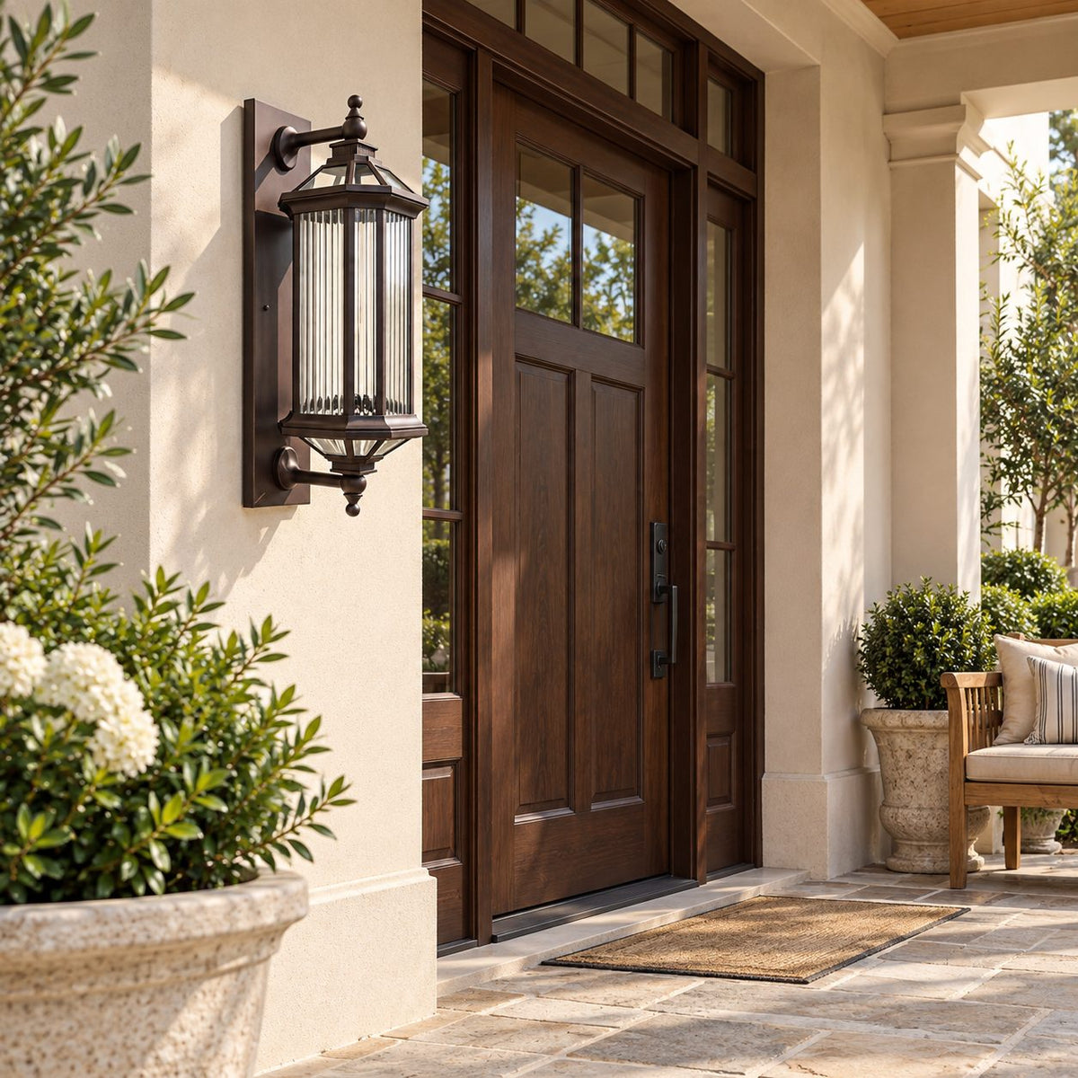 Traditional IP65 Outdoor Wall Light with Clear Glass & Bronze Gold Die-Cast Aluminium Frame