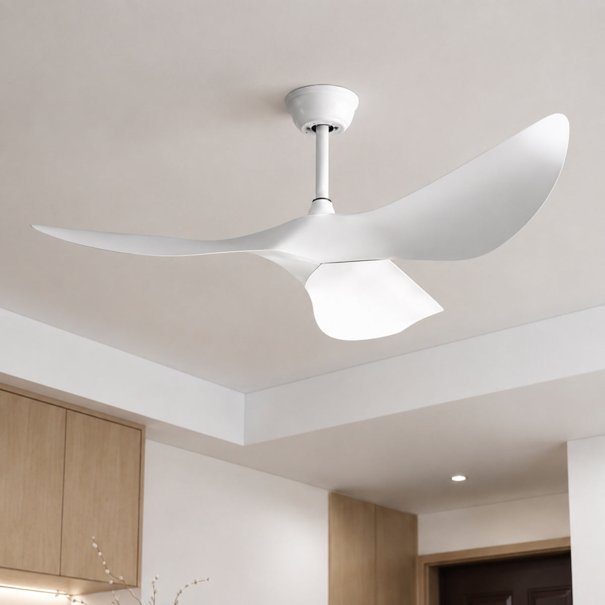 Modern Black Flush Mount Ceiling Fan with ABS Blades and 6-Speed DC Motor for Quiet Airflow