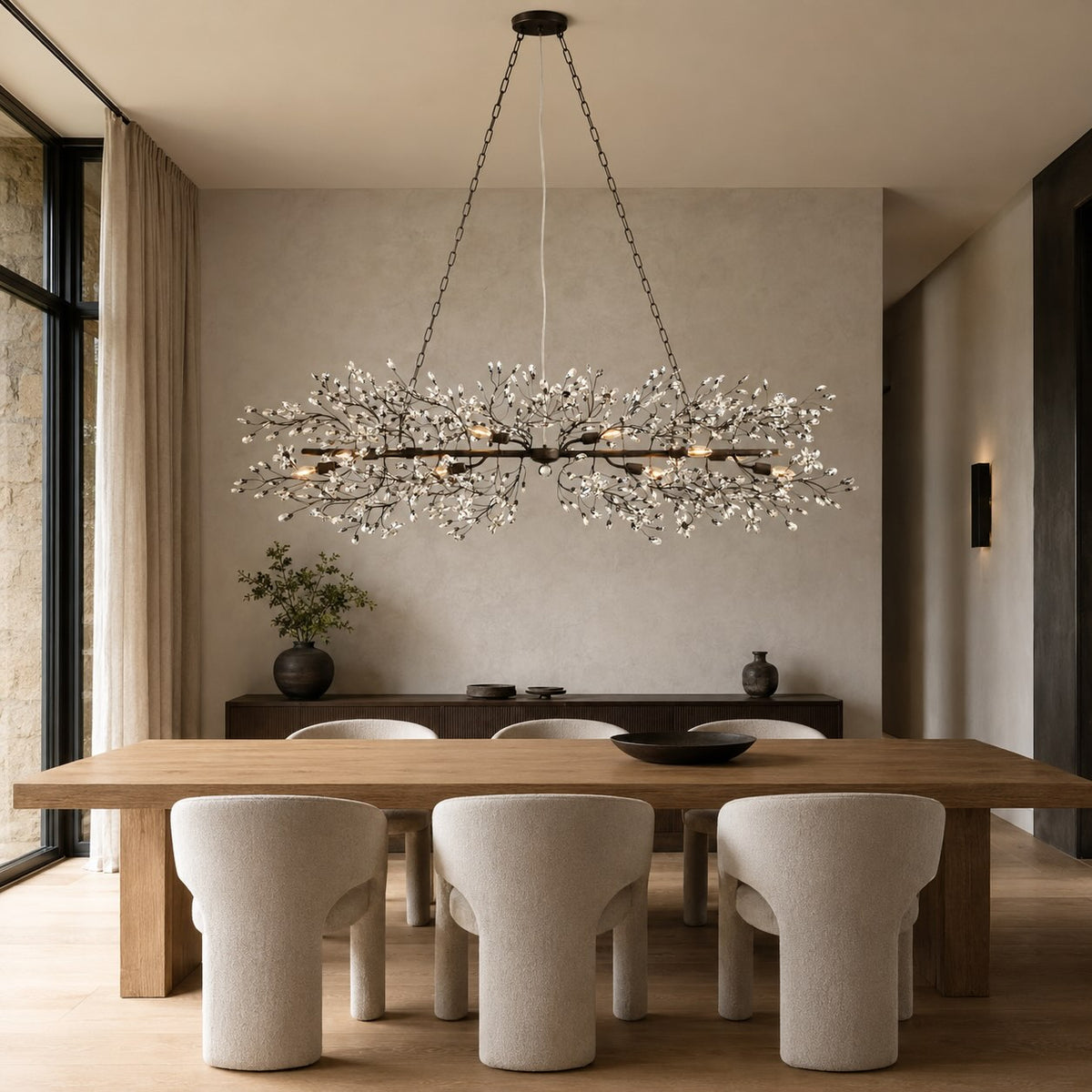 Modern Chandelier Light Hanging Metal and Glass Dimmable 8 Bulb Fixture Adjustable Length
