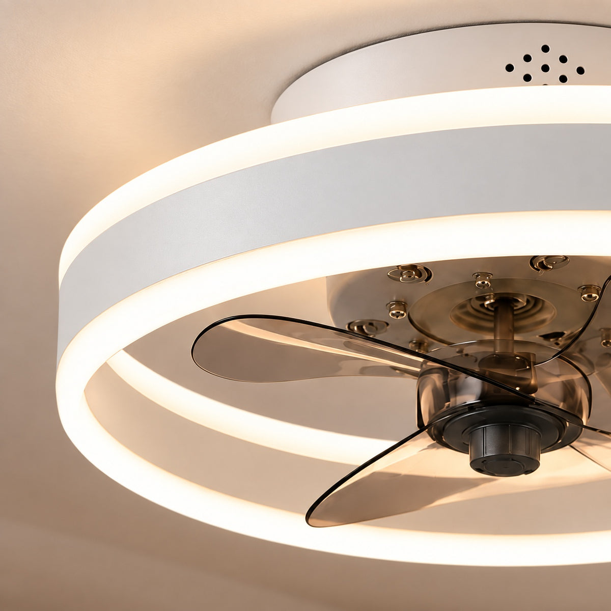 Modern Flush Mount Ceiling Fan with Dimmable LED Light ABS Blades Adjustable Color Temperature