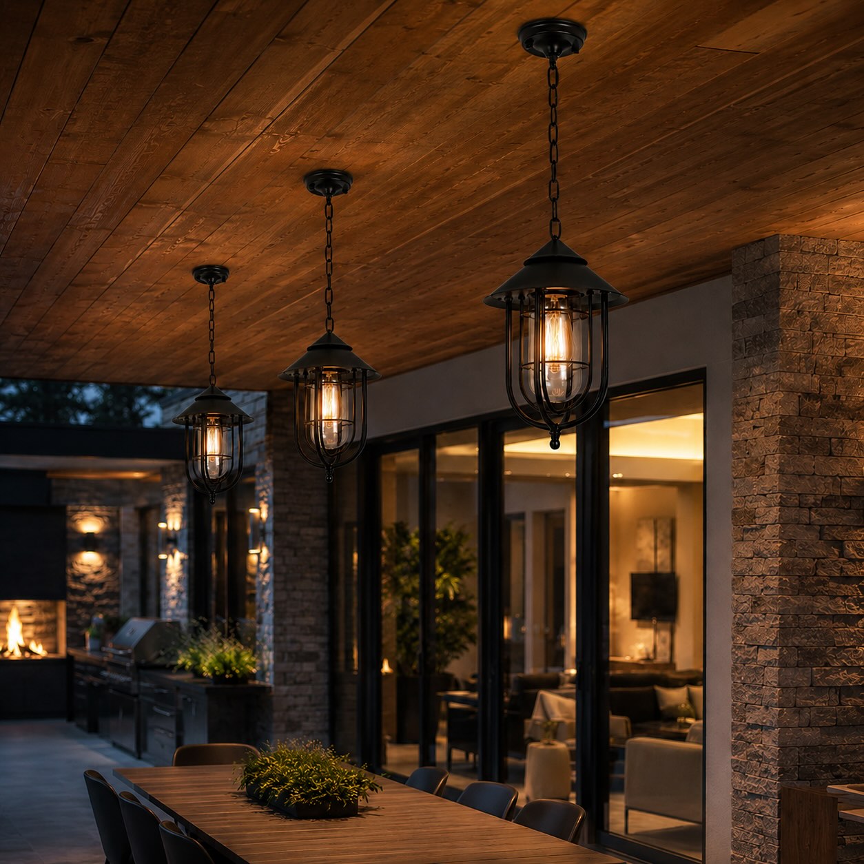 Vintage Rustic Outdoor Hanging Pendant Light Adjustable Die-Cast Aluminum LED Waterproof