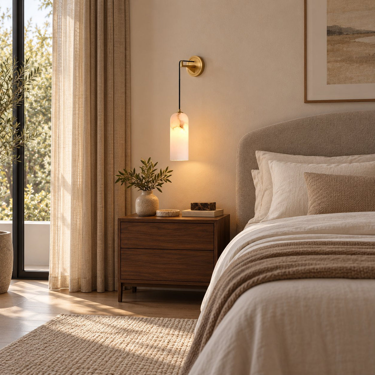 Modern Wall Lamp Wall Mounted Brass Alabaster Shade LED E14 Socket Indoor Lighting