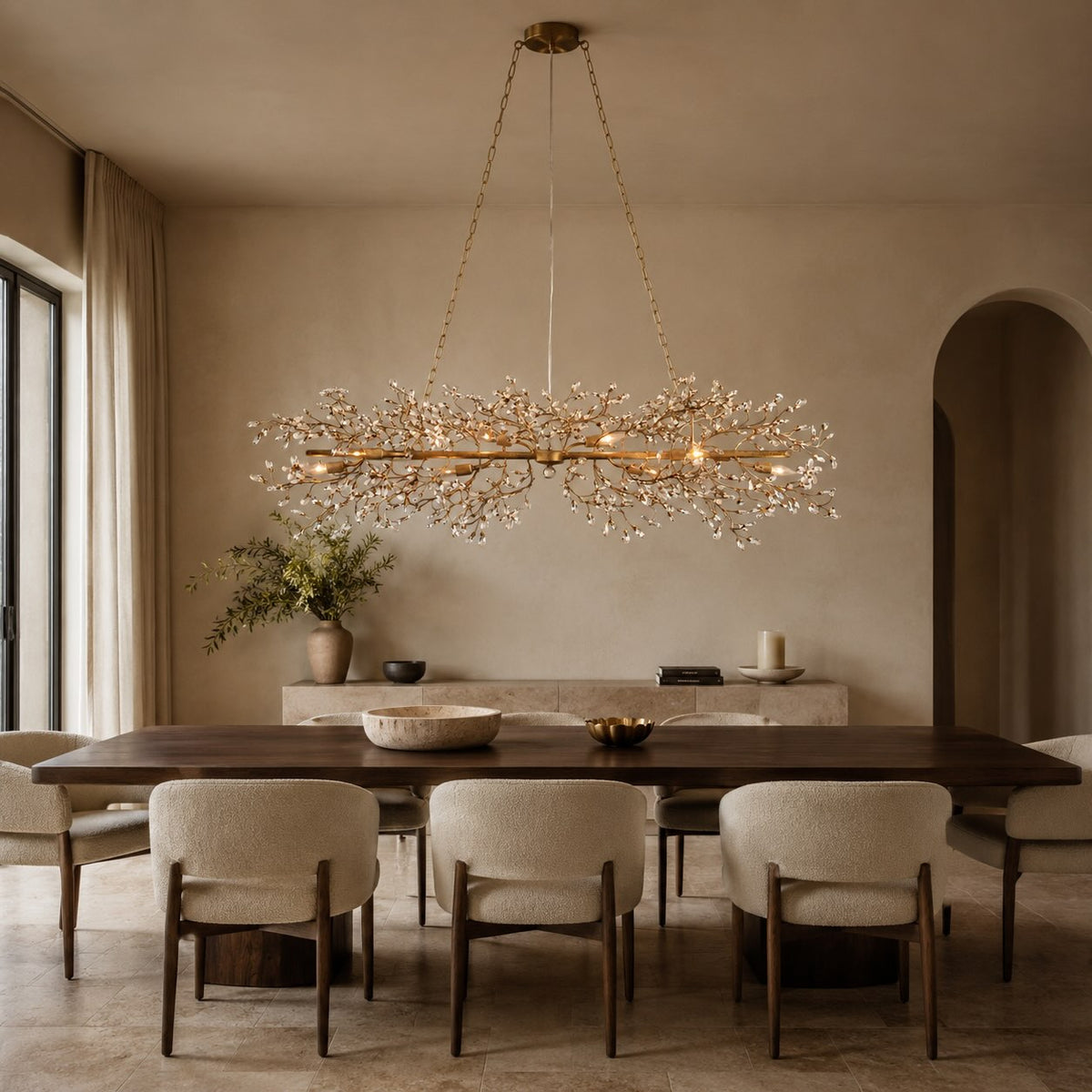 Modern Chandelier Light Hanging Metal and Glass Dimmable 8 Bulb Fixture Adjustable Length