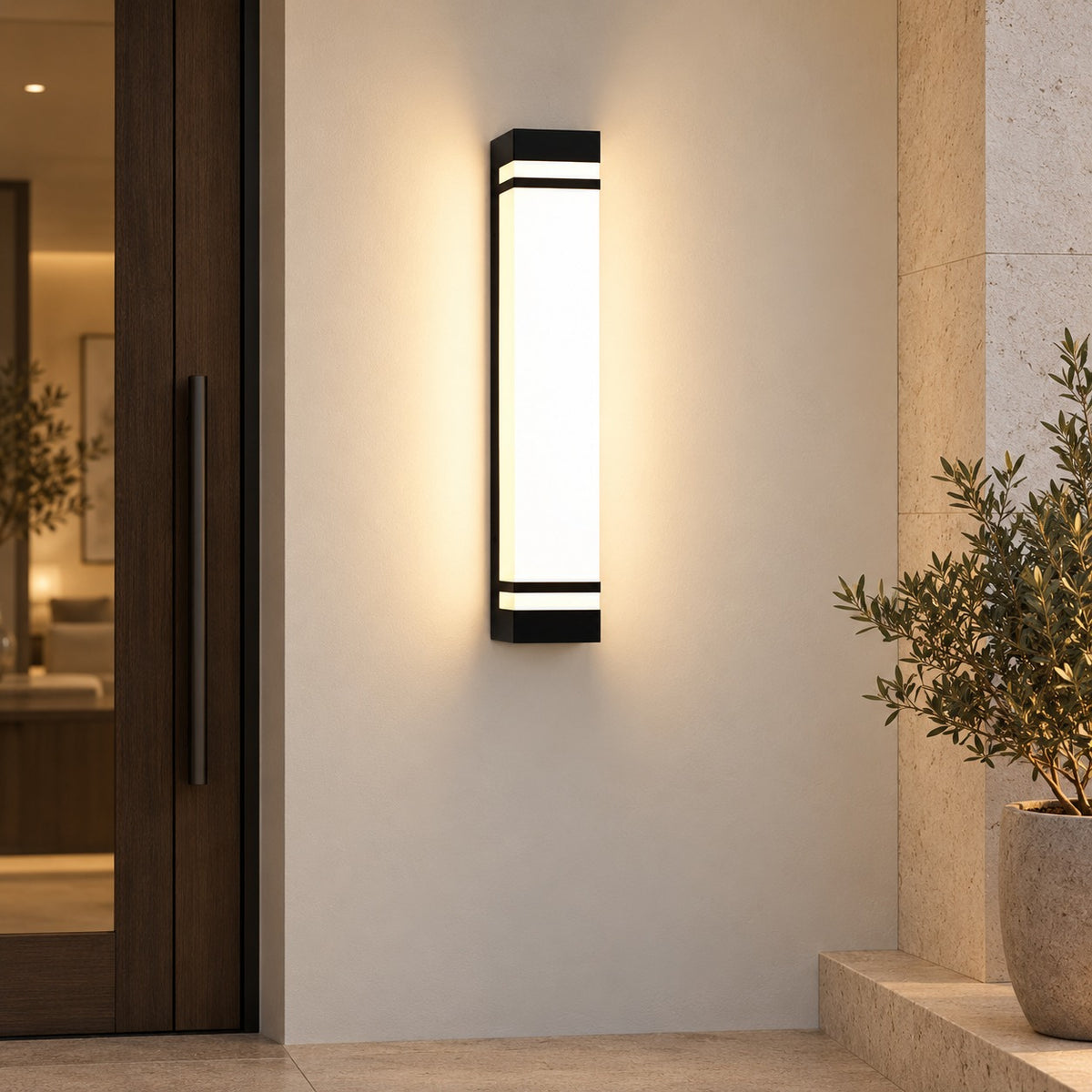 Modern Outdoor Wall Light Waterproof Black Stainless Steel LED Fixture Adjustable Color Temperature