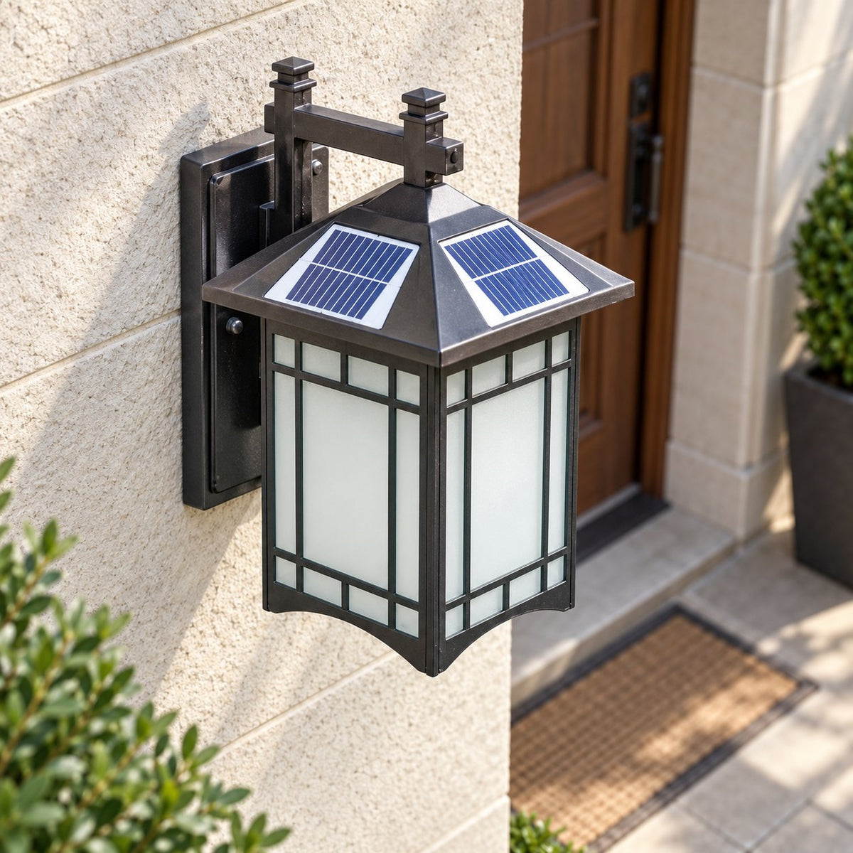 Modern Outdoor Wall Lantern Wall Mounted Die-Cast Aluminum Glass LED Light with Solar and Hardwired Options