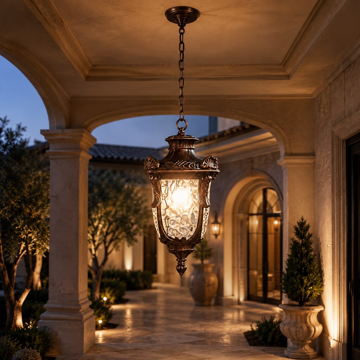Rustic Modern Outdoor Hanging Pendant Light Waterproof Aluminum Glass LED Adjustable