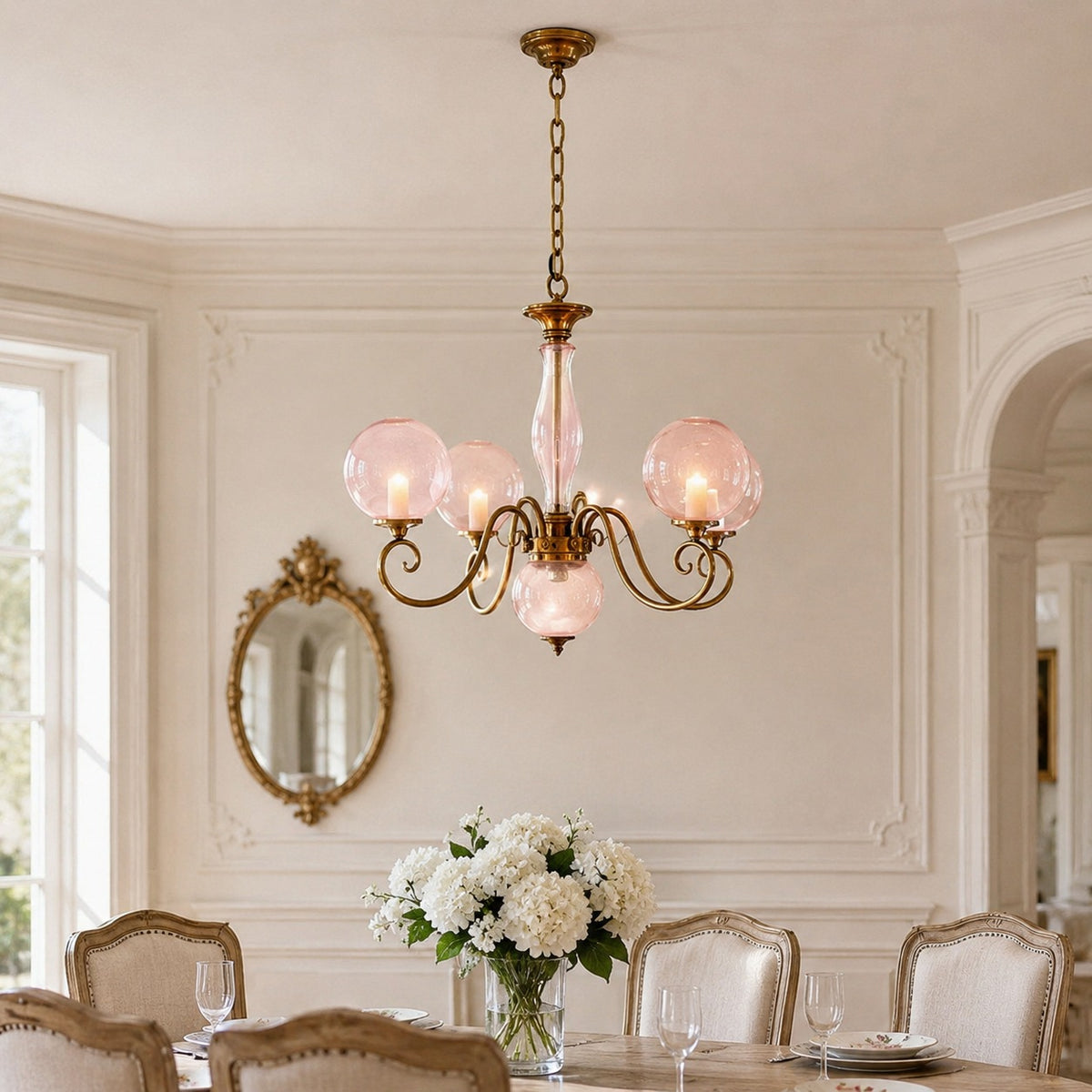 Modern Glass Chandelier Hanging Light Fixture Adjustable Height LED Compatible for Dining Room