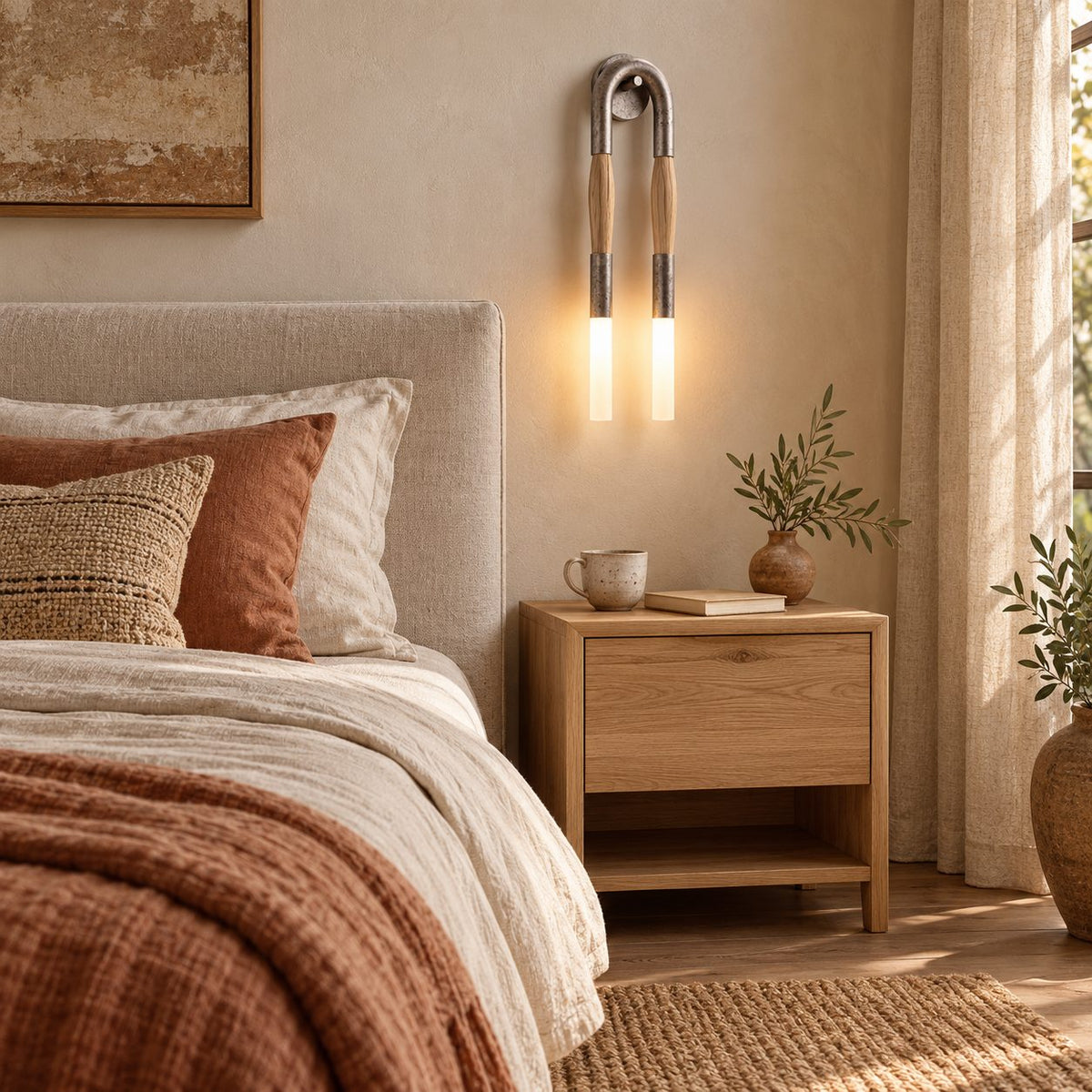 Modern Wall Sconce Wall Mounted Metal Frame Horsehair Shade LED Wall Lighting Fixture