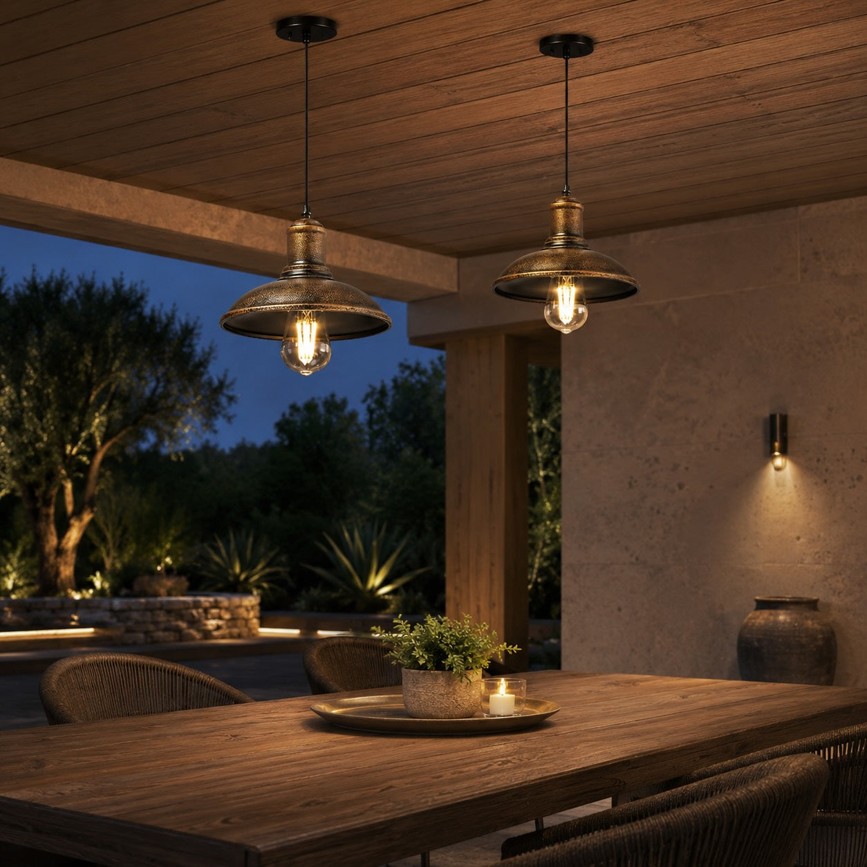 Industrial Outdoor Pendant Light Fixture Hanging Iron Waterproof LED 3000K Warm White