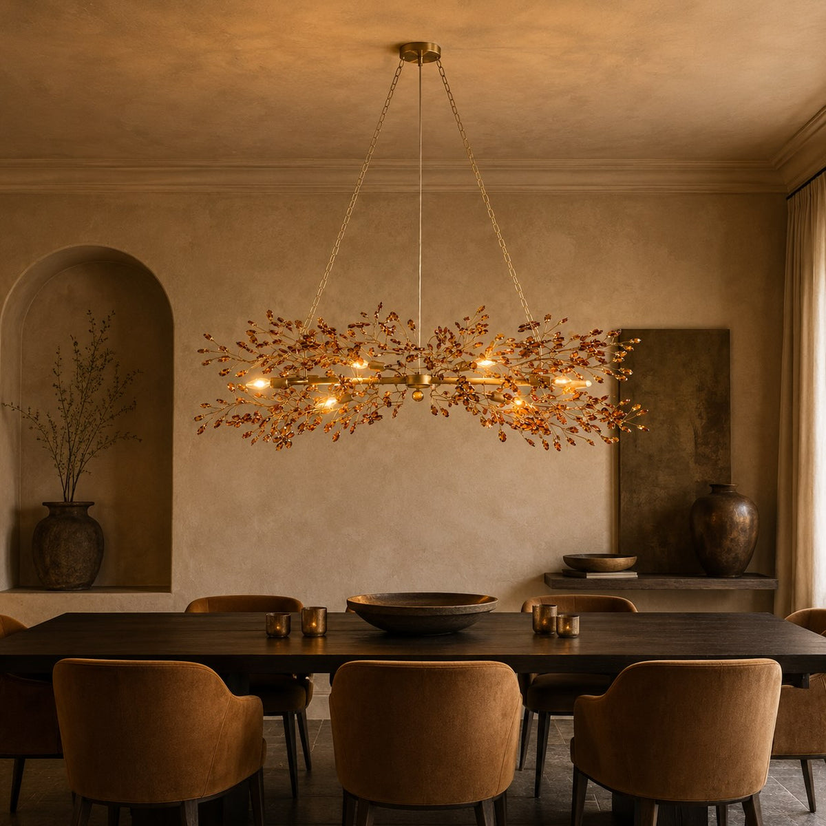 Modern Chandelier Light Hanging Metal and Glass Dimmable 8 Bulb Fixture Adjustable Length
