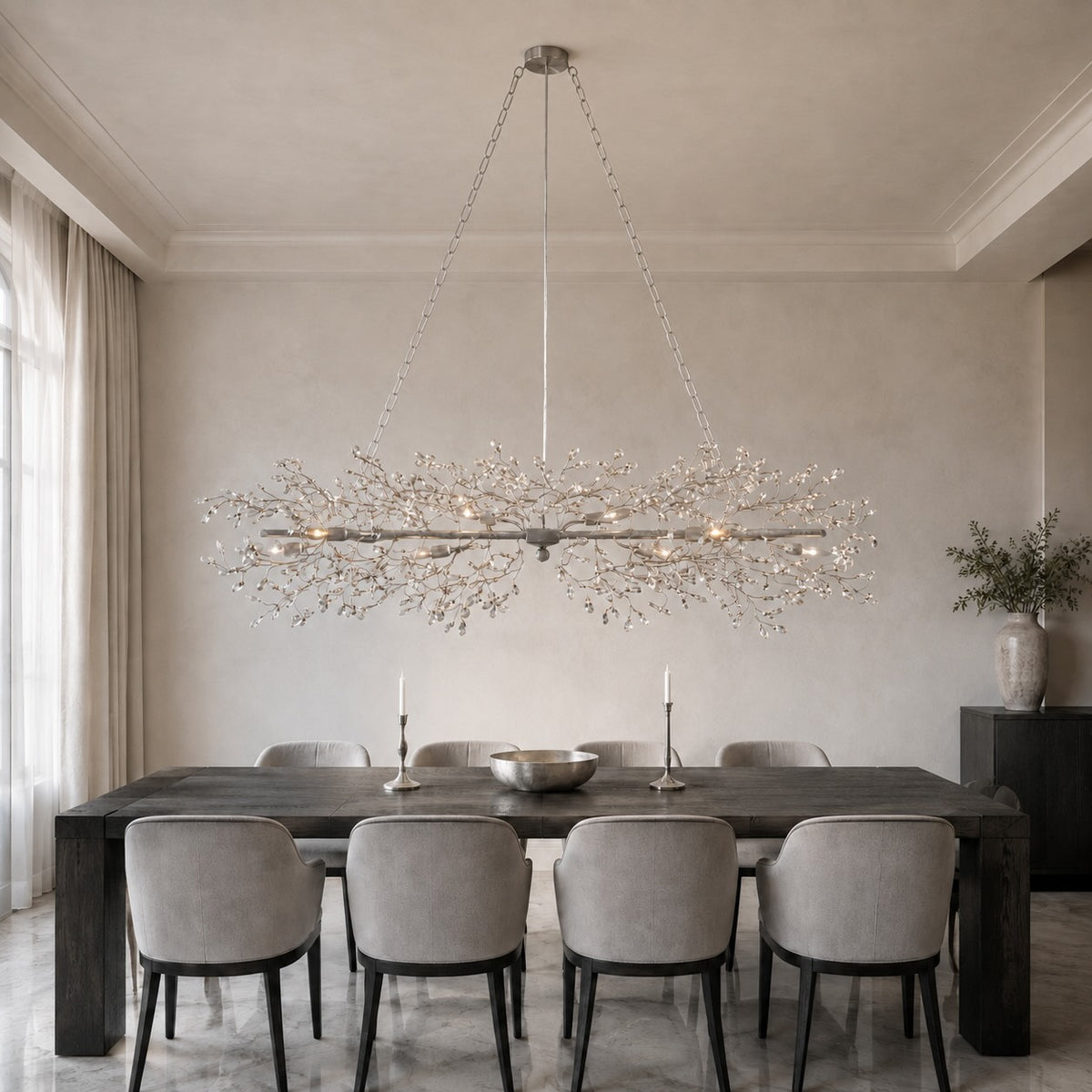 Modern Chandelier Light Hanging Metal and Glass Dimmable 8 Bulb Fixture Adjustable Length