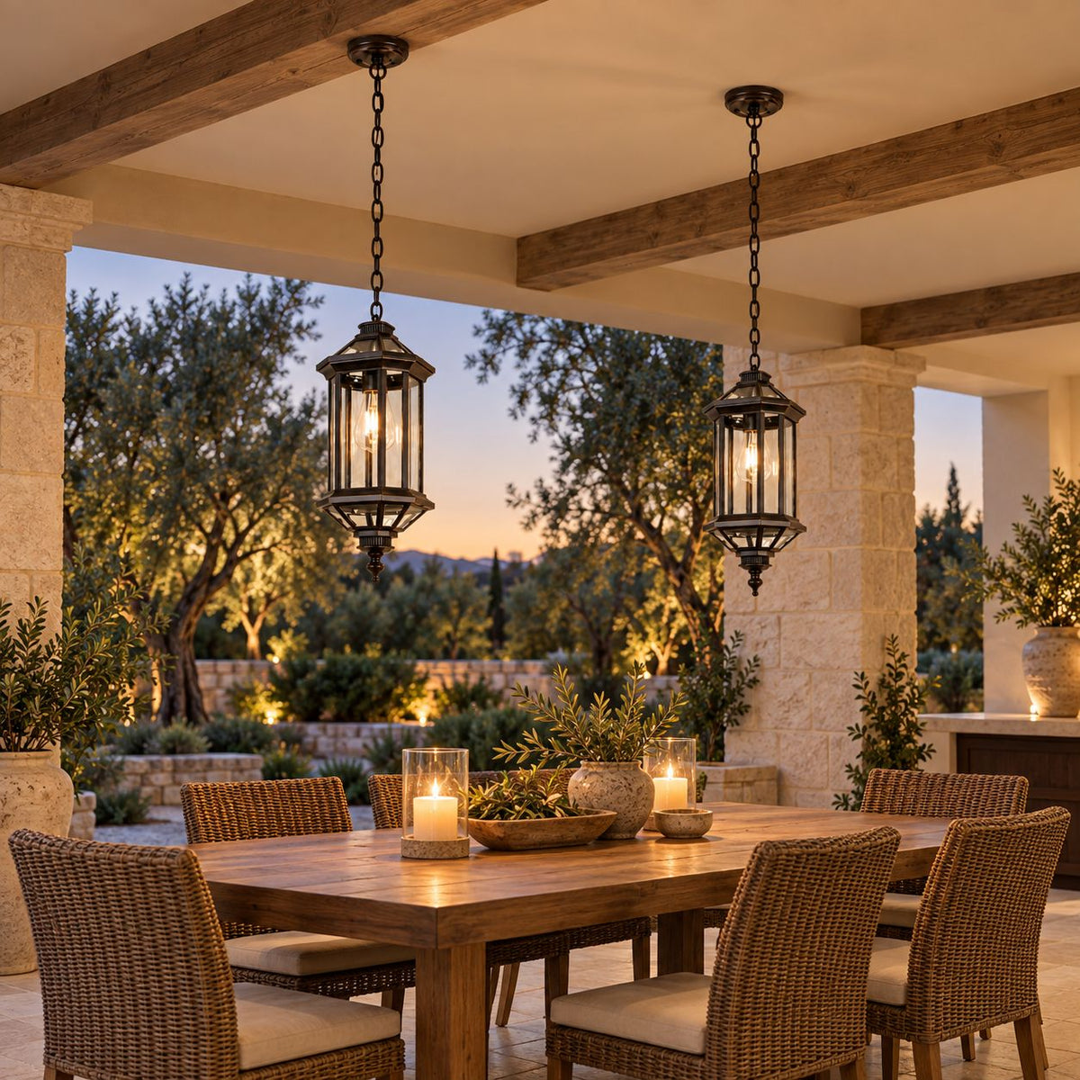 Traditional IP65 Outdoor Pendant Light with Clear Glass – Black Hanging Lantern