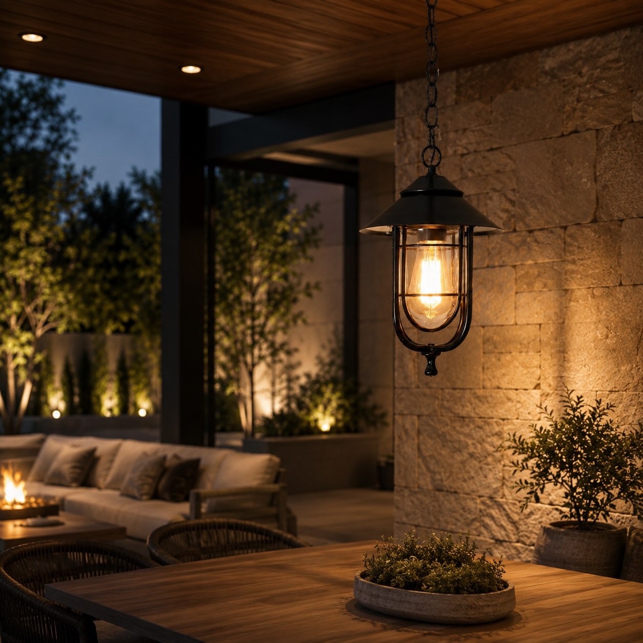 Vintage Rustic Outdoor Hanging Pendant Light Adjustable Die-Cast Aluminum LED Waterproof