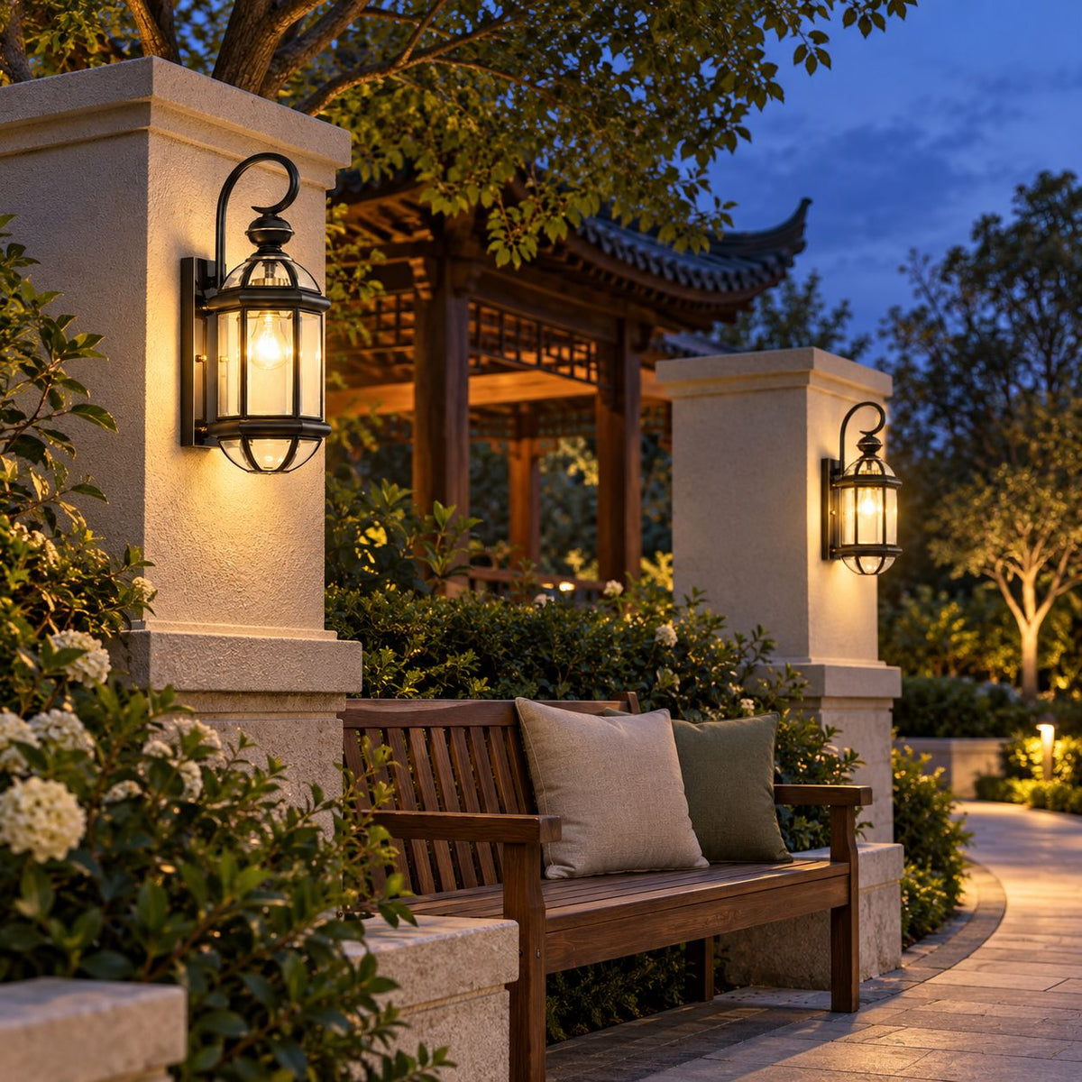 Vintage Outdoor Wall Light Brass Construction Clear Glass Shade Hardwired Waterproof IP56