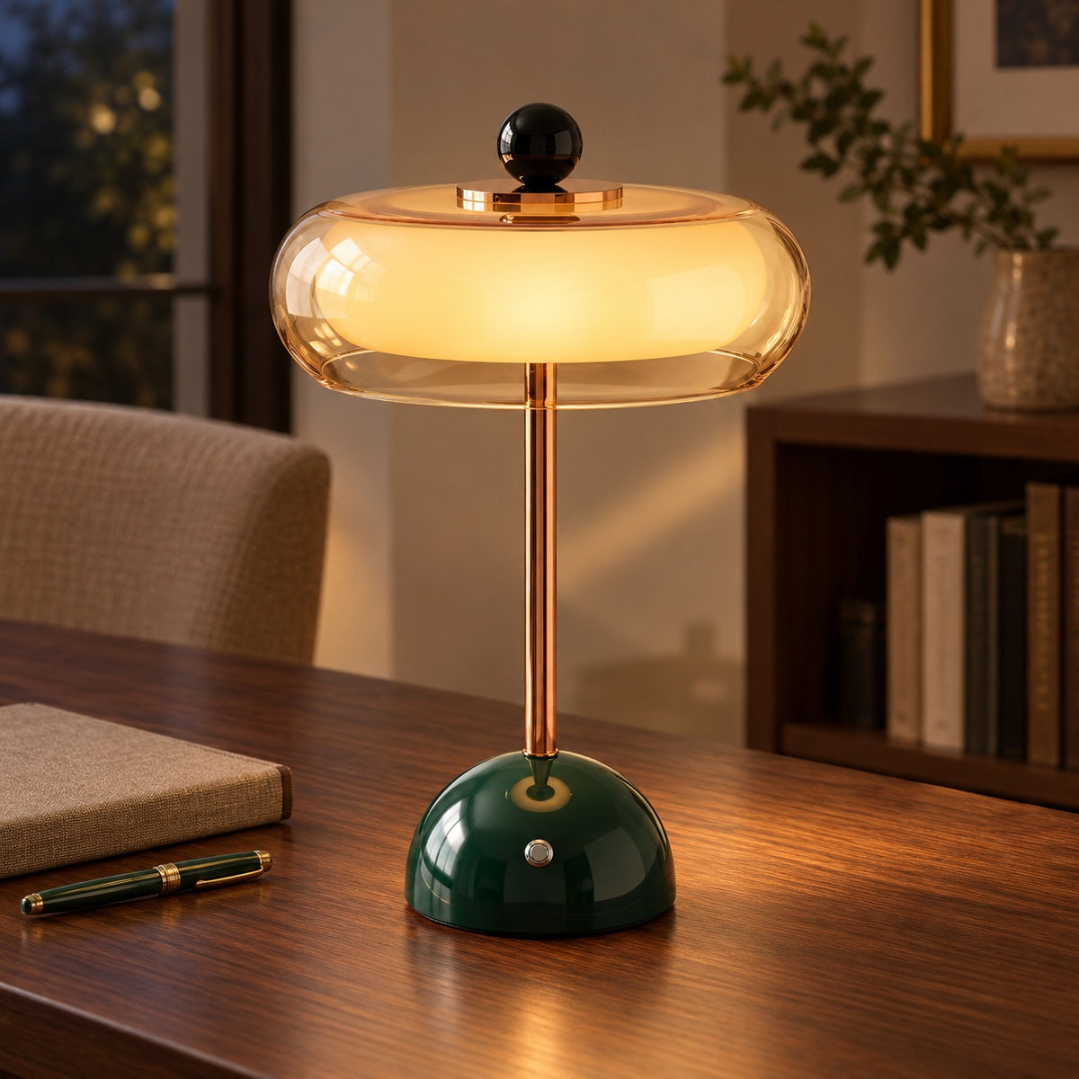 Contemporary Table Lamp Cordless Metal and Fabric Adjustable Brightness for Bedside Use