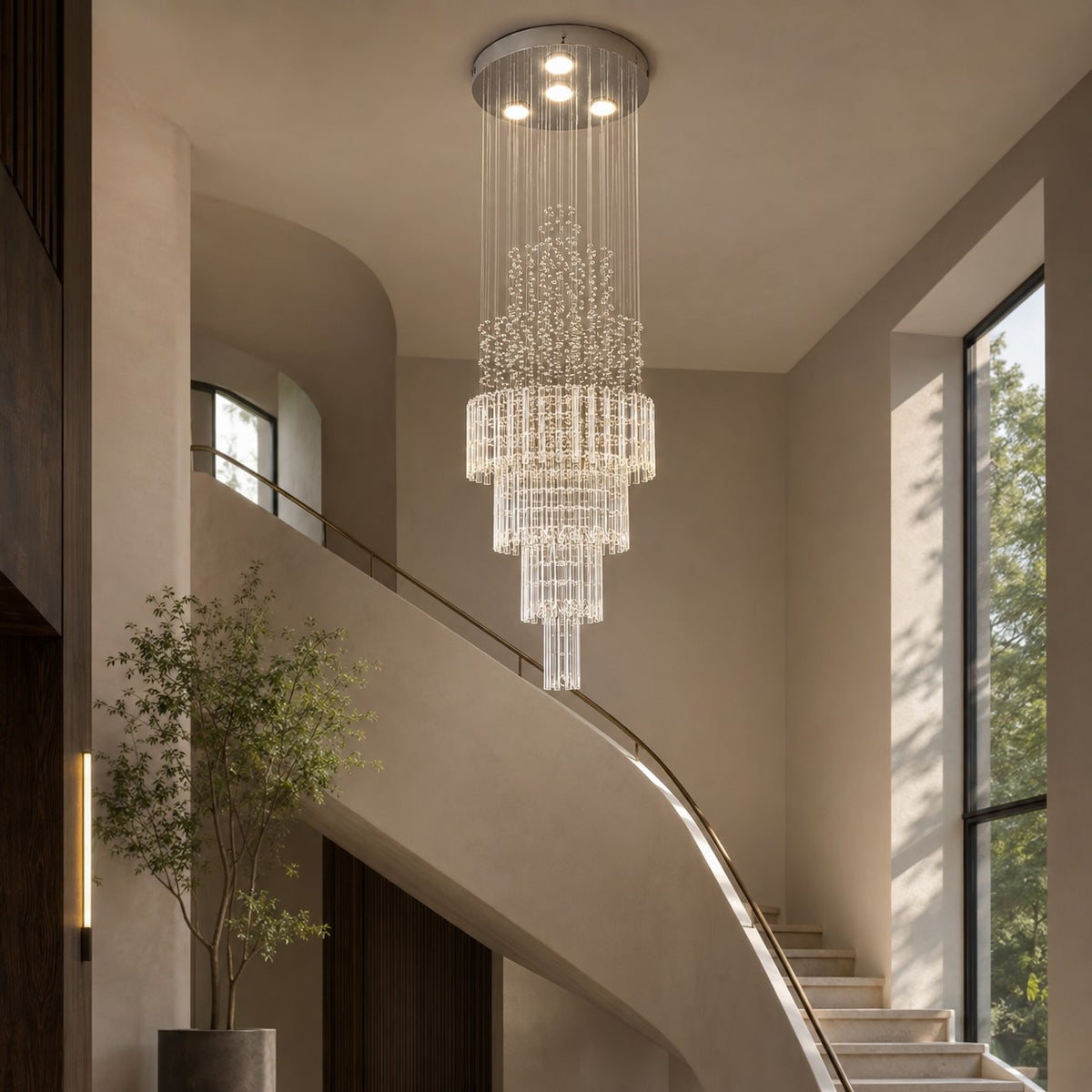 Modern Crystal Chandelier Adjustable Height Stainless Steel LED 18 Lights for Ceiling Mount