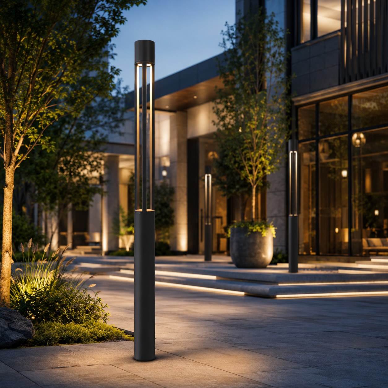 Modern LED Bollard Light Adjustable Height Round Square Aluminum Acrylic Warm White Outdoor