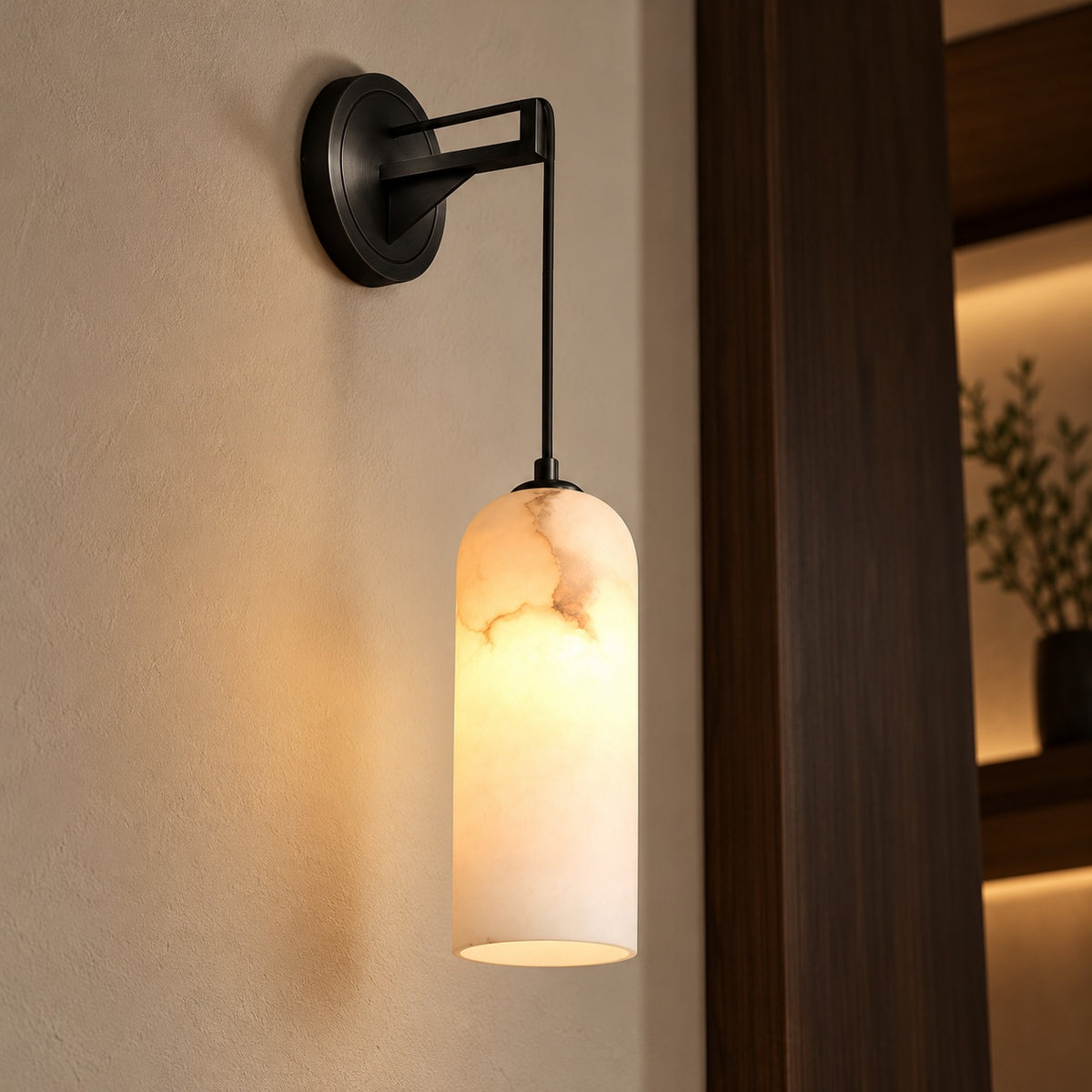 Modern Wall Lamp Wall Mounted Brass Alabaster Shade LED E14 Socket Indoor Lighting
