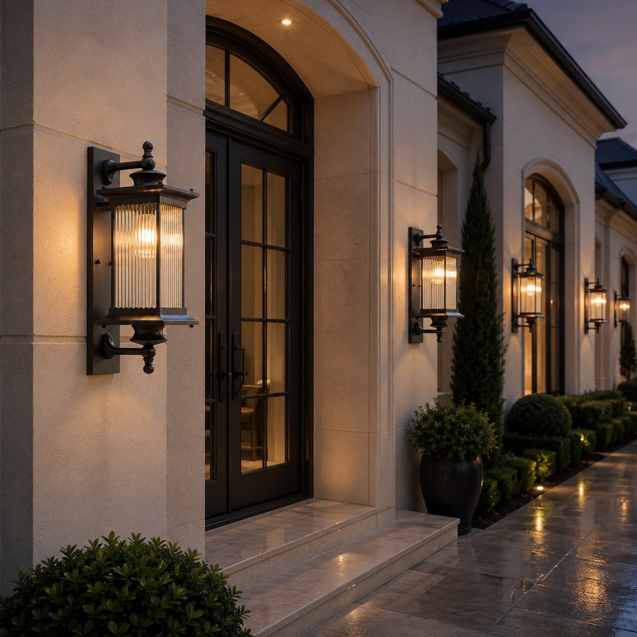Modern Outdoor Wall Lantern Waterproof Wall Mounted Black Aluminum with Adjustable Bulb Compatibility
