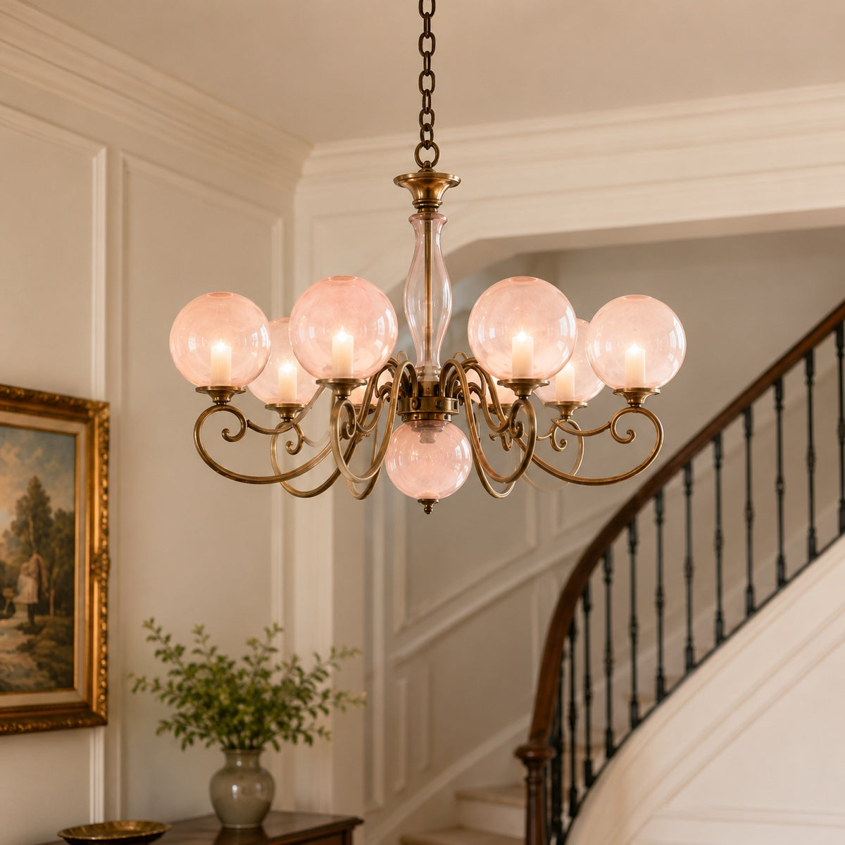 Modern Glass Chandelier Hanging Light Fixture Adjustable Height LED Compatible for Dining Room