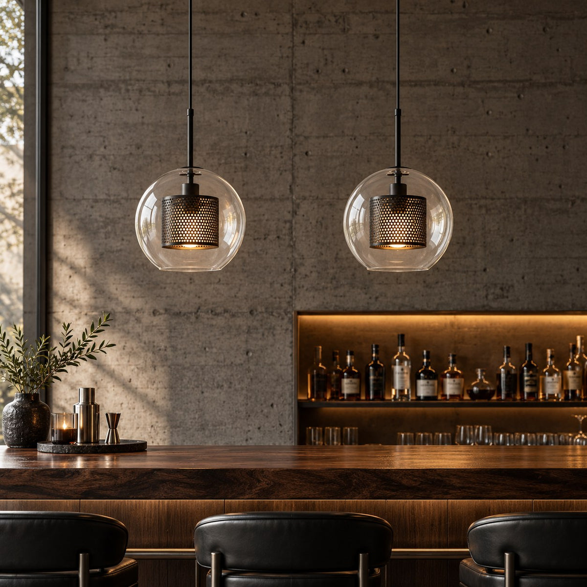 Modern Glass Pendant Light Adjustable Hanging Fixture with LED Technology for Kitchen Island