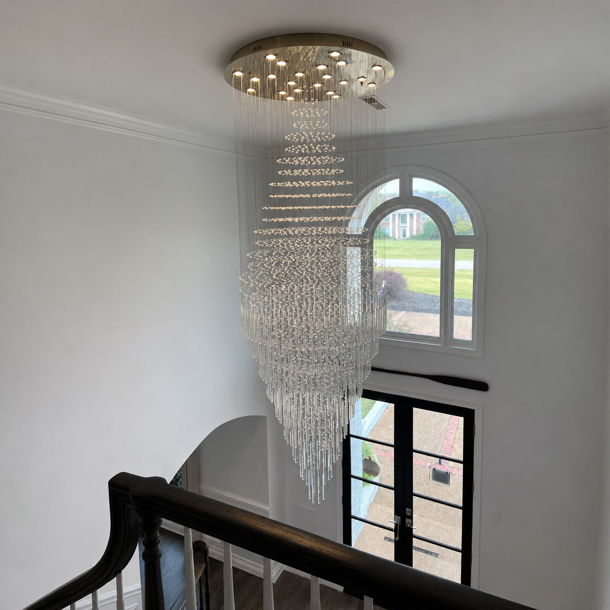 Modern Crystal Chandelier Adjustable Height Stainless Steel LED 18 Lights for Ceiling Mount