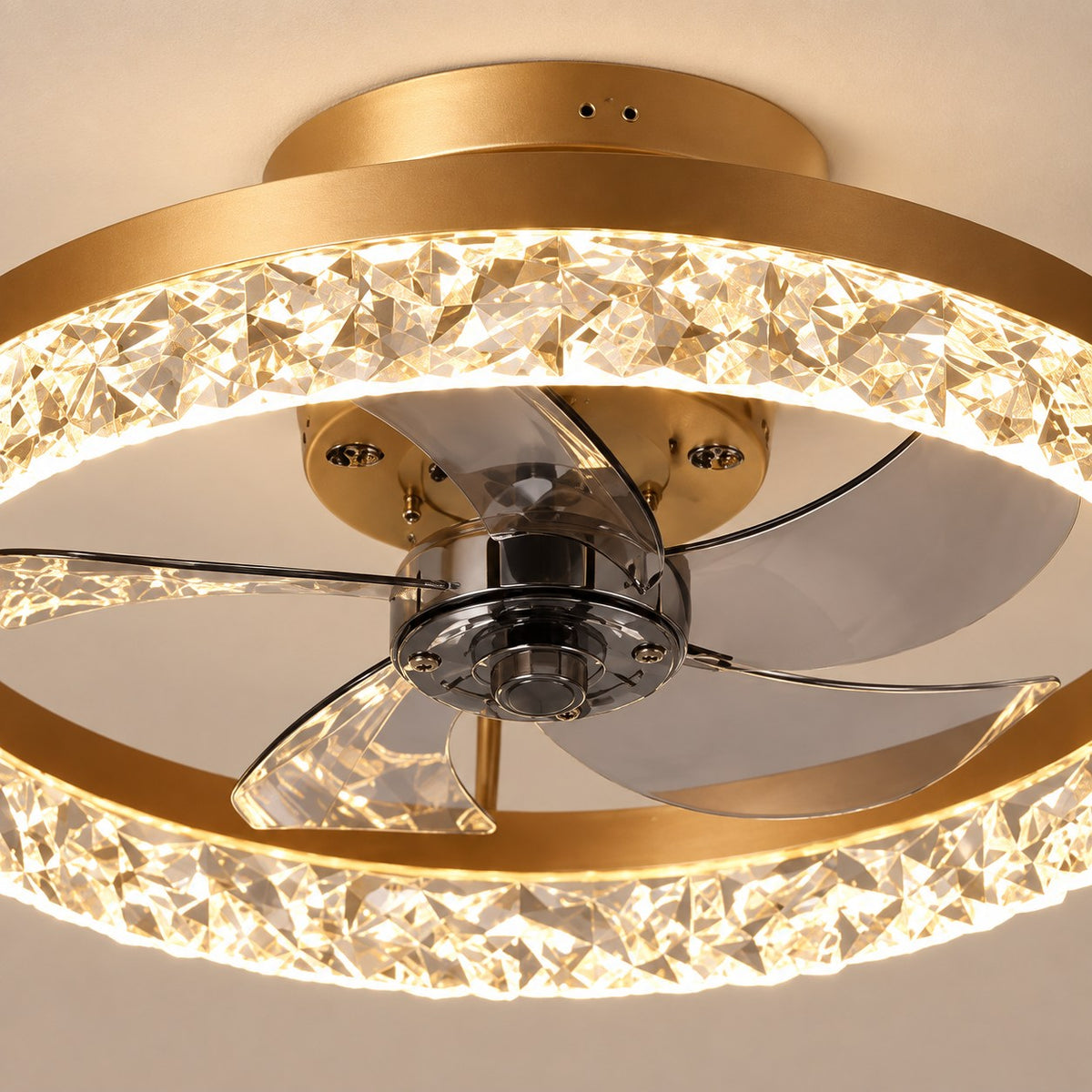 Modern Flush Mount Ceiling Fan with Lights Iron Frame Adjustable LED Color Temperature 3 Speed 1400LM