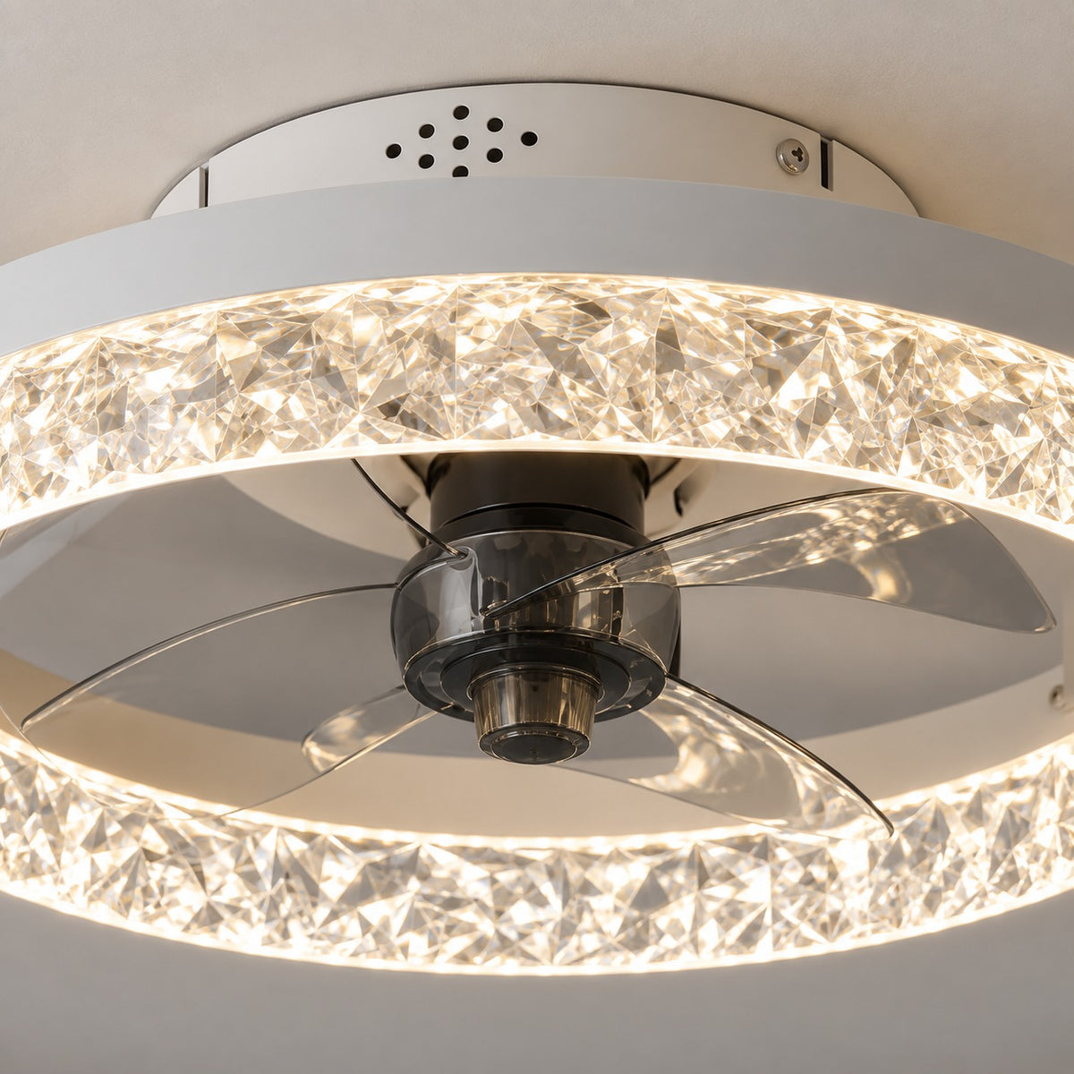 Modern Flush Mount Ceiling Fan with Lights Iron Frame Adjustable LED Color Temperature 3 Speed 1400LM