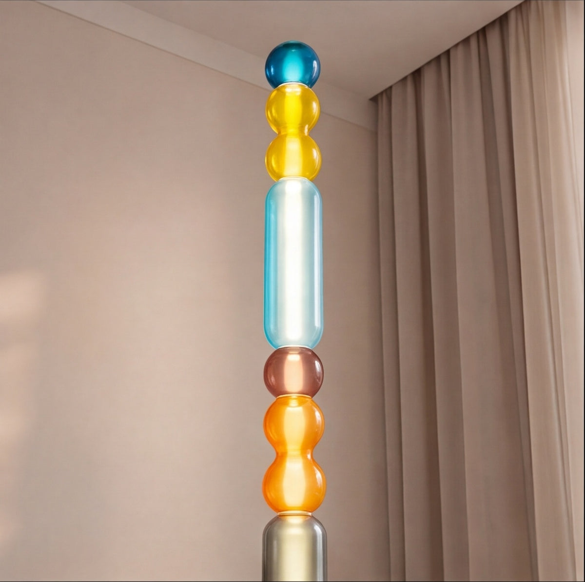 Modern Floor Lamp Adjustable Height Glass Shade Metal Base LED Lighting