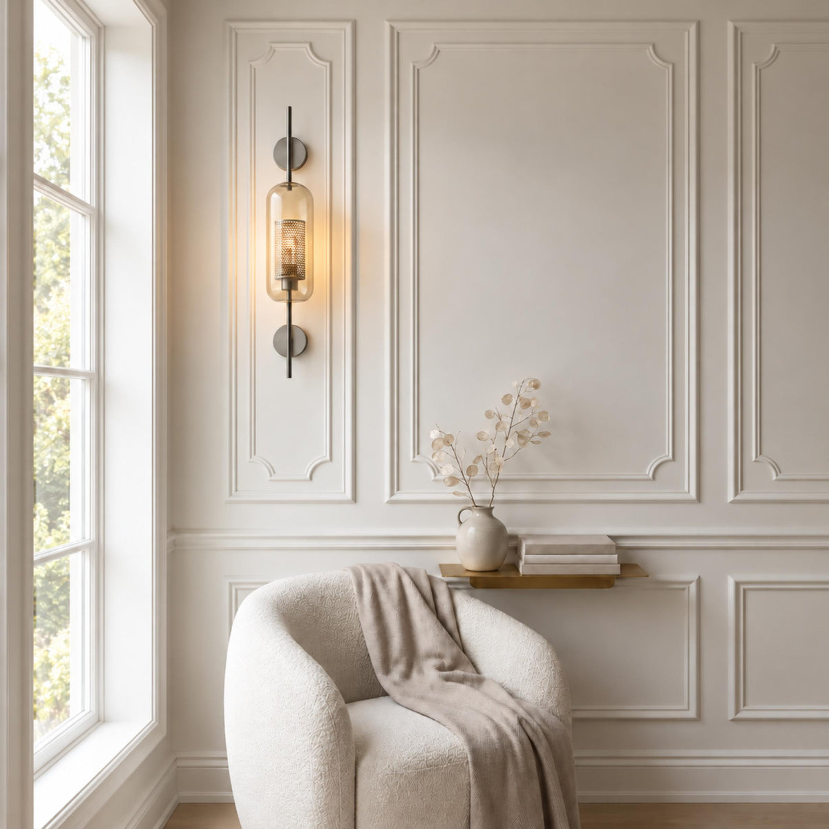 Modern Glass Wall Light Wall Mounted Metal Frame LED Sconce for Indoor Illumination