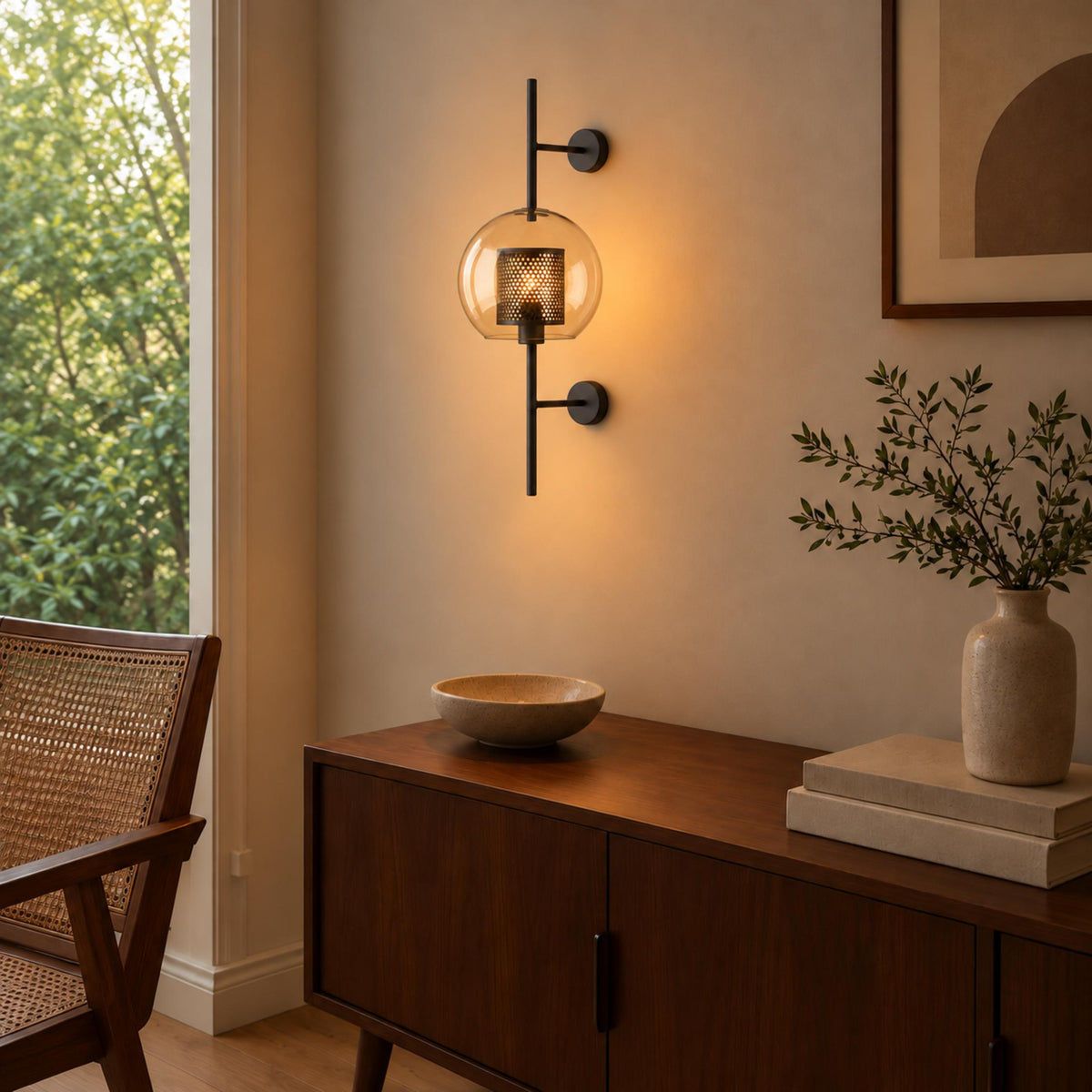 Modern Glass Wall Light Wall Mounted Metal Frame LED Sconce for Indoor Illumination