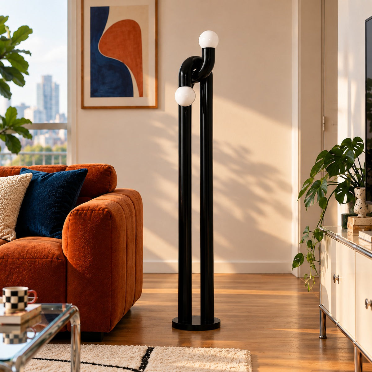 Modern Floor Lamp with Adjustable Height Metal Base for LED Bulbs in Living Room