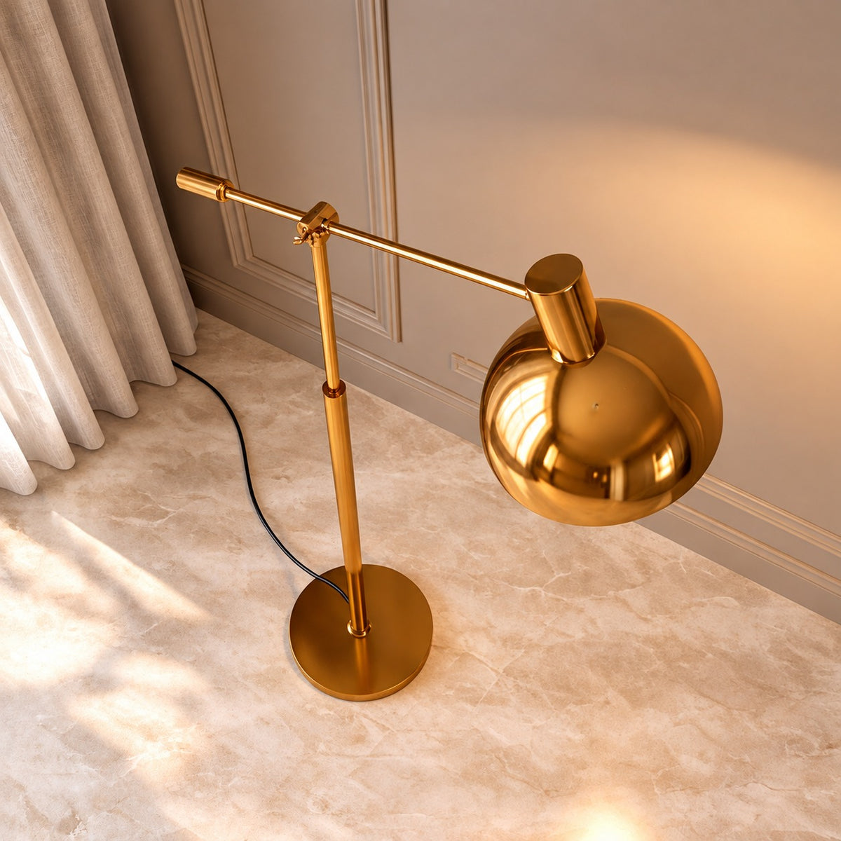 Modern Gold Floor Lamp Adjustable Metal Standing Lamp Dimmable E26 Compatible 70.8 Inch