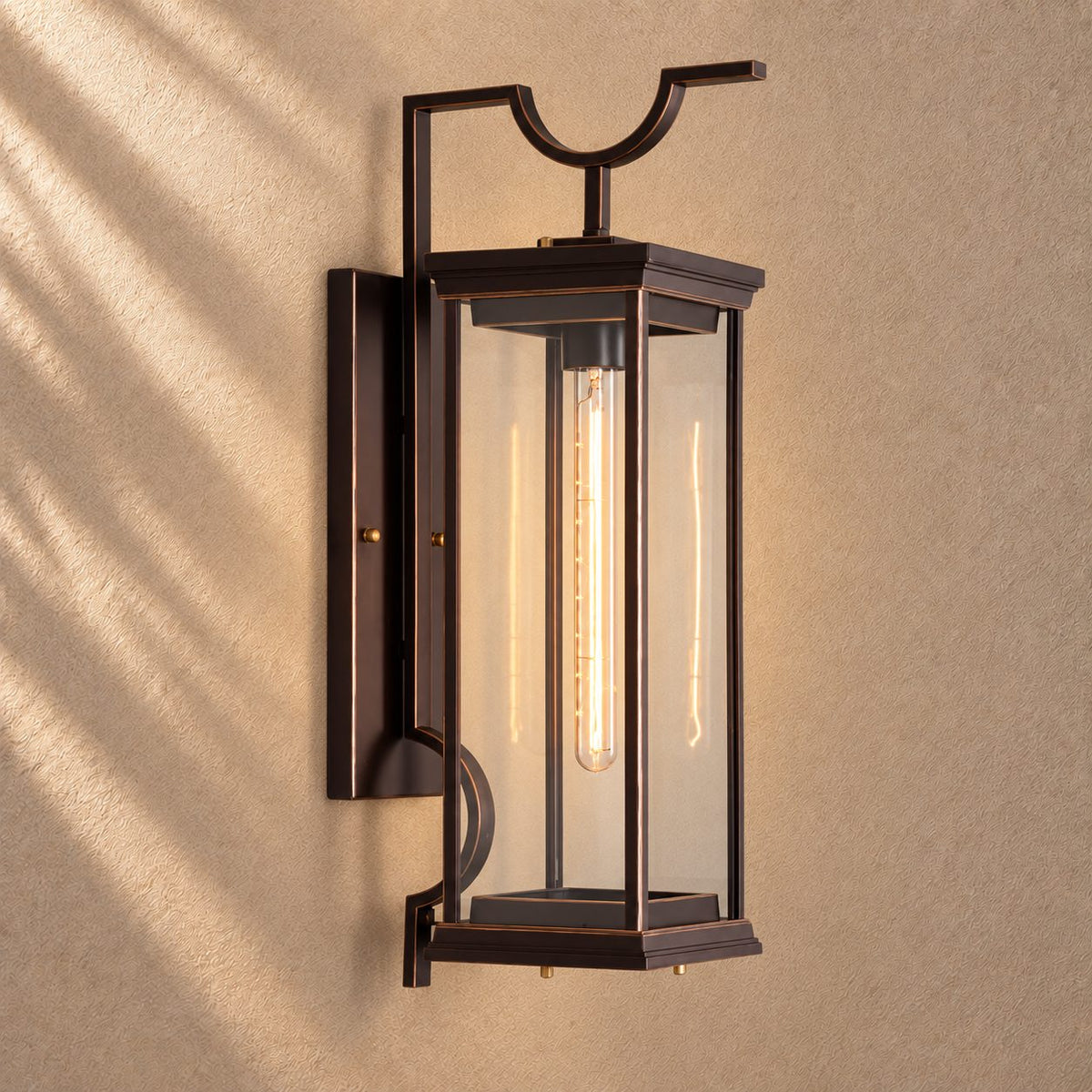 Traditional IP65 Outdoor Wall Light with Clear Glass & Coffee Bronze Finish