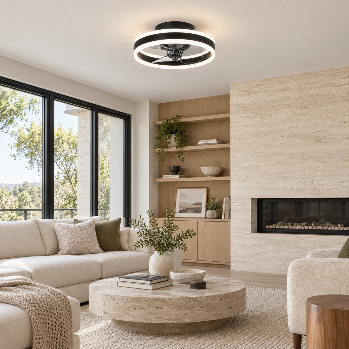 Modern Flush Mount Ceiling Fan with Dimmable LED Light ABS Blades Adjustable Color Temperature