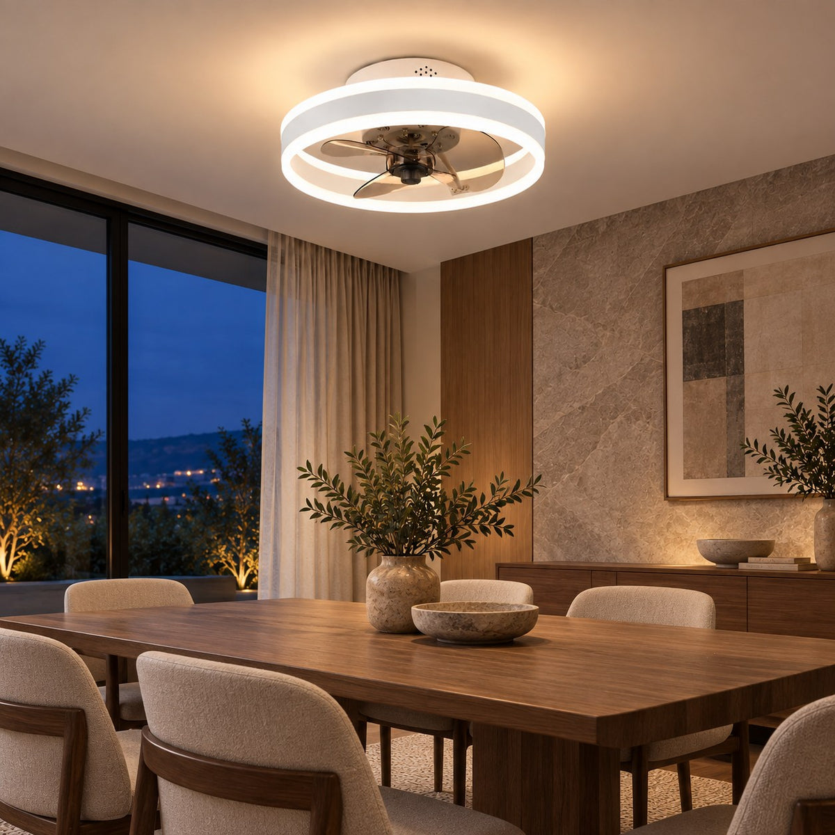 Modern Flush Mount Ceiling Fan with Dimmable LED Light ABS Blades Adjustable Color Temperature