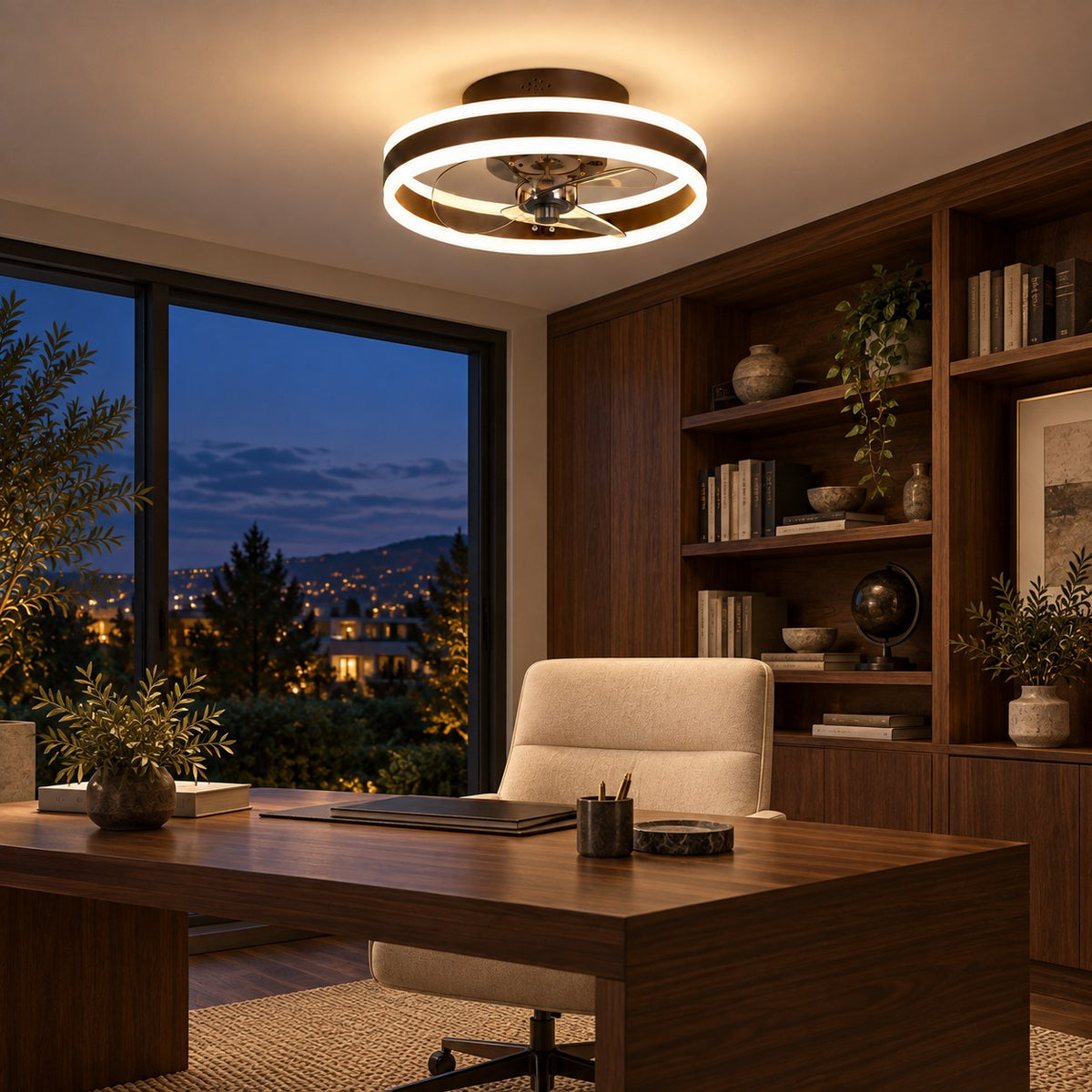 Modern Flush Mount Ceiling Fan with Dimmable LED Light ABS Blades Adjustable Color Temperature