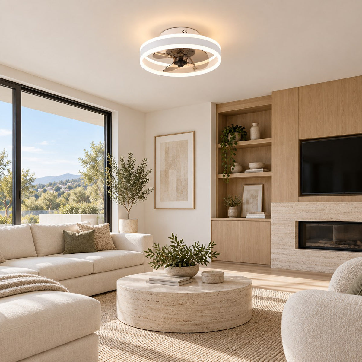 Modern Flush Mount Ceiling Fan with Dimmable LED Light ABS Blades Adjustable Color Temperature