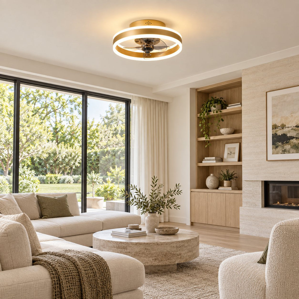 Modern Flush Mount Ceiling Fan with Dimmable LED Light ABS Blades Adjustable Color Temperature