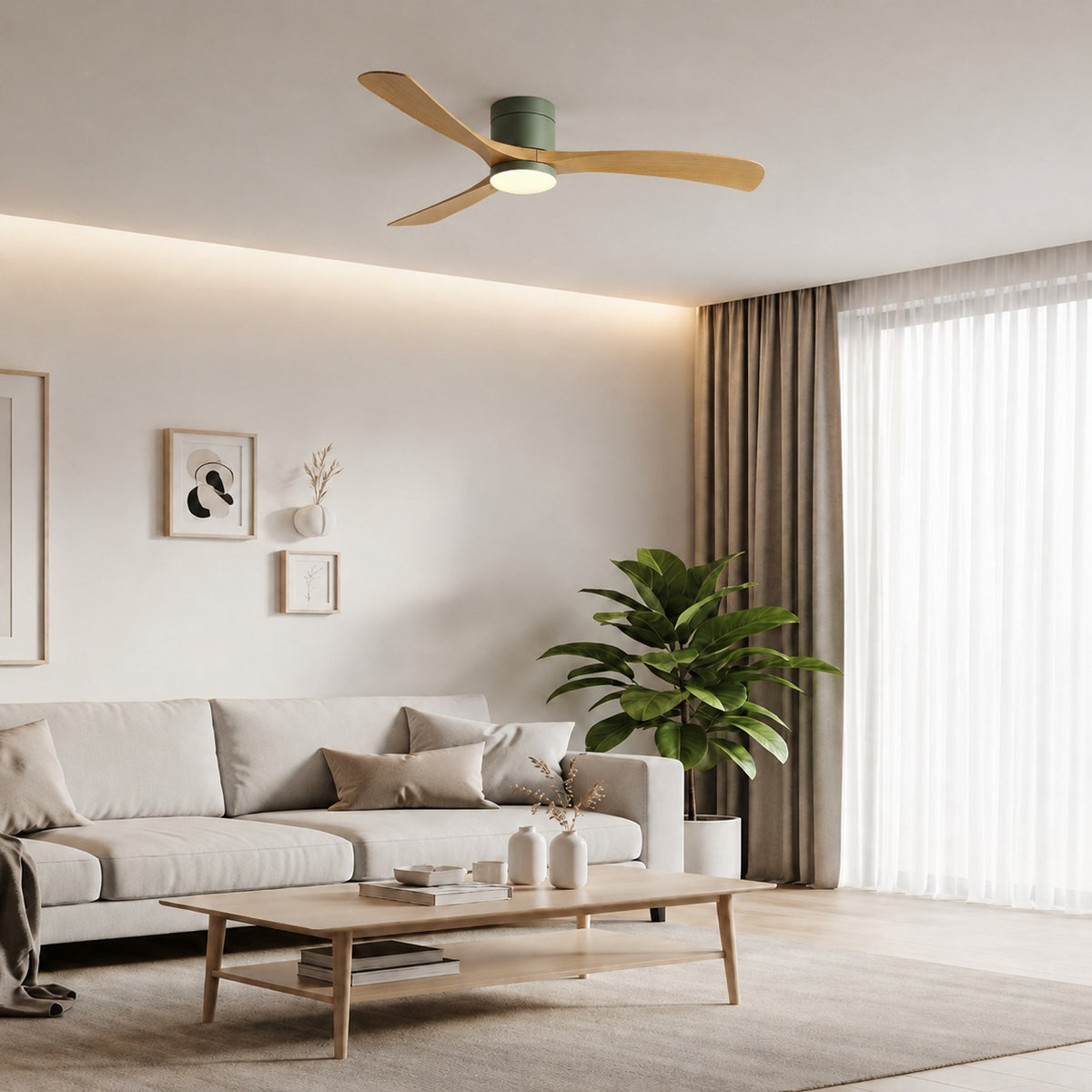 Modern Flush Mount Ceiling Fan with LED Light DC Motor 2400 Lumens Adjustable Color Temperature