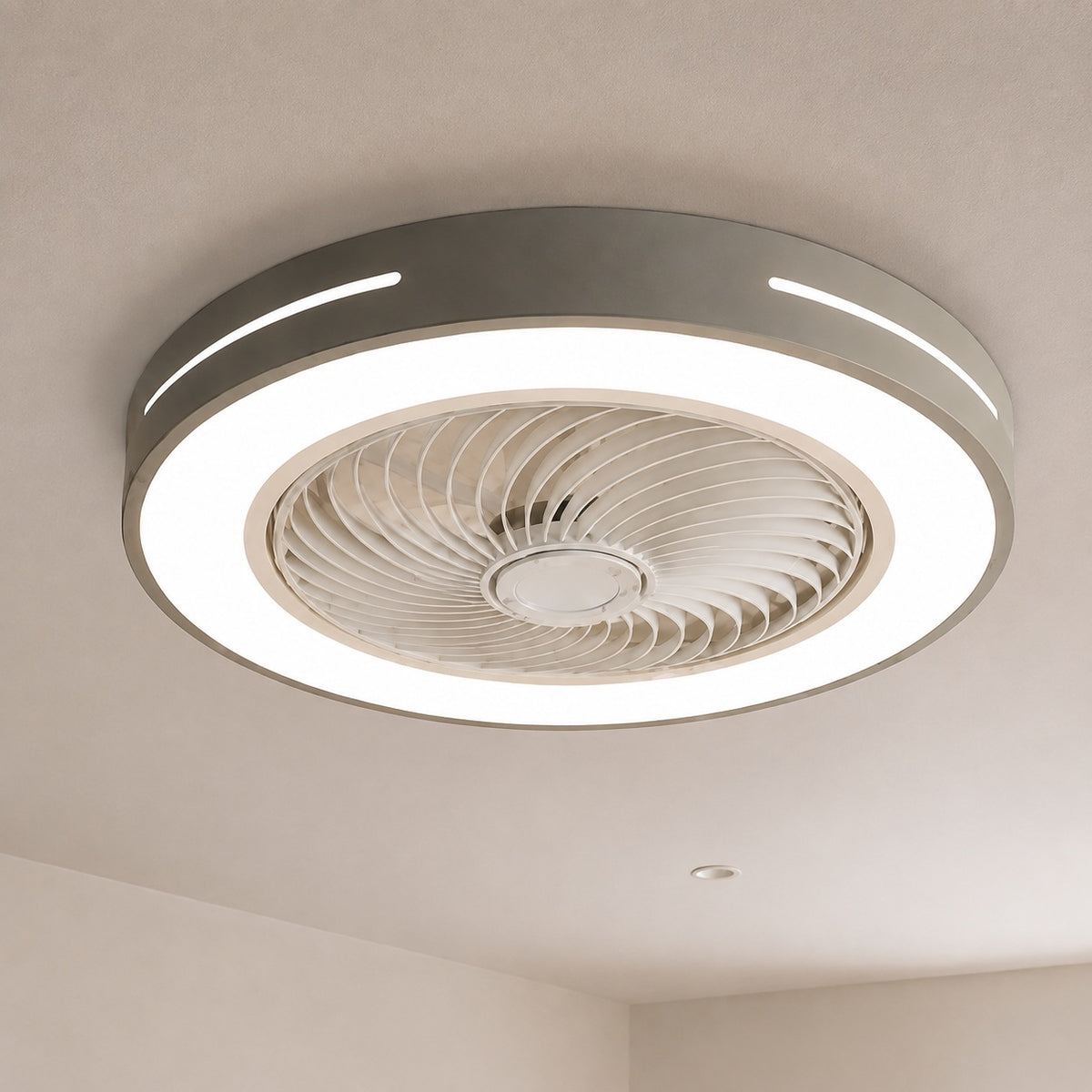 Modern Bladeless Ceiling Fan with Lights Flush Mount Iron Adjustable 72W LED Lighting