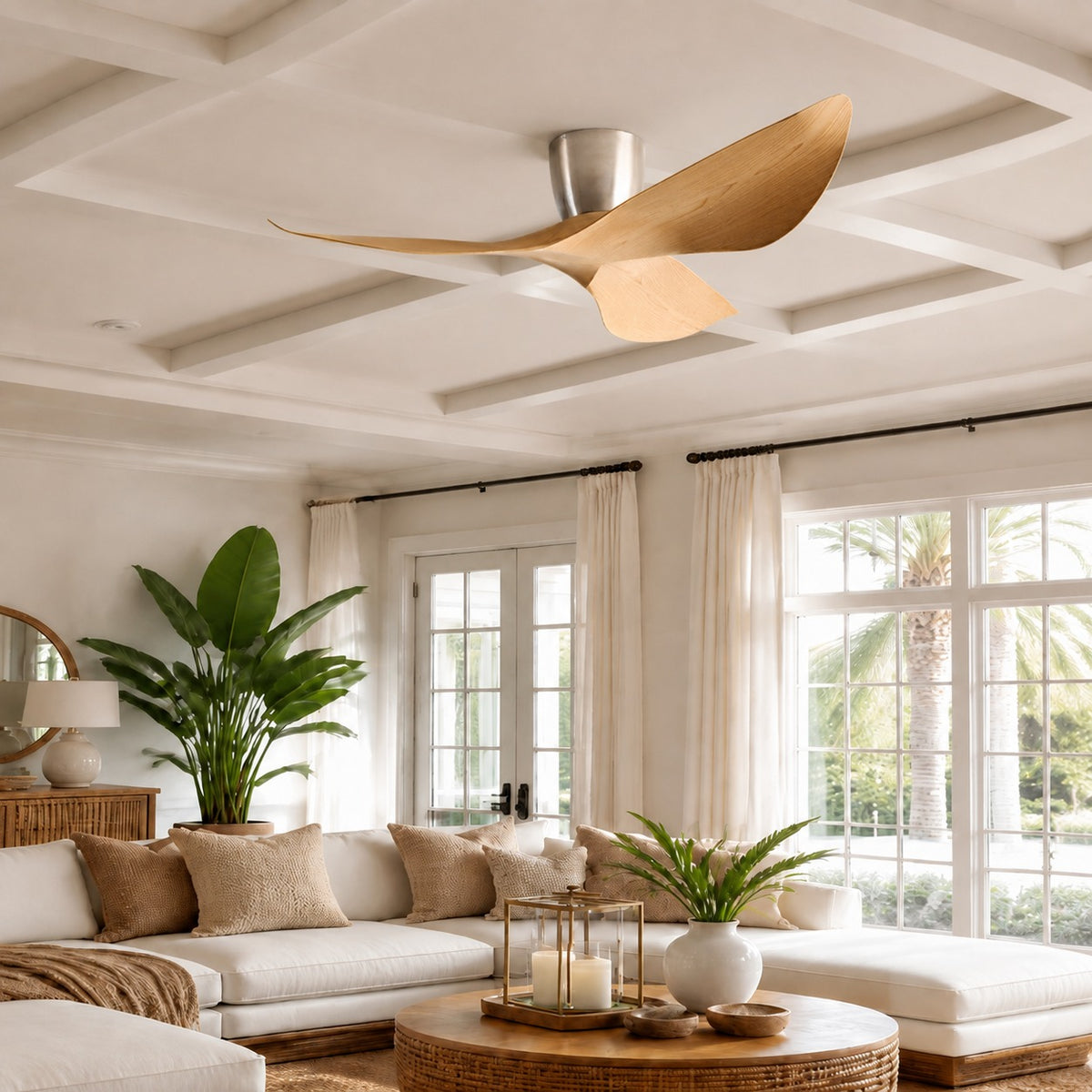 Modern Low Profile Ceiling Fan with Remote Control Energy Efficient DC Motor Quiet Operation