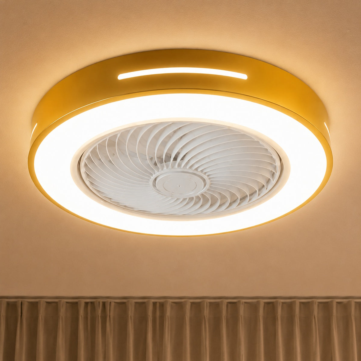 Modern Bladeless Ceiling Fan with Lights Flush Mount Iron Adjustable 72W LED Lighting