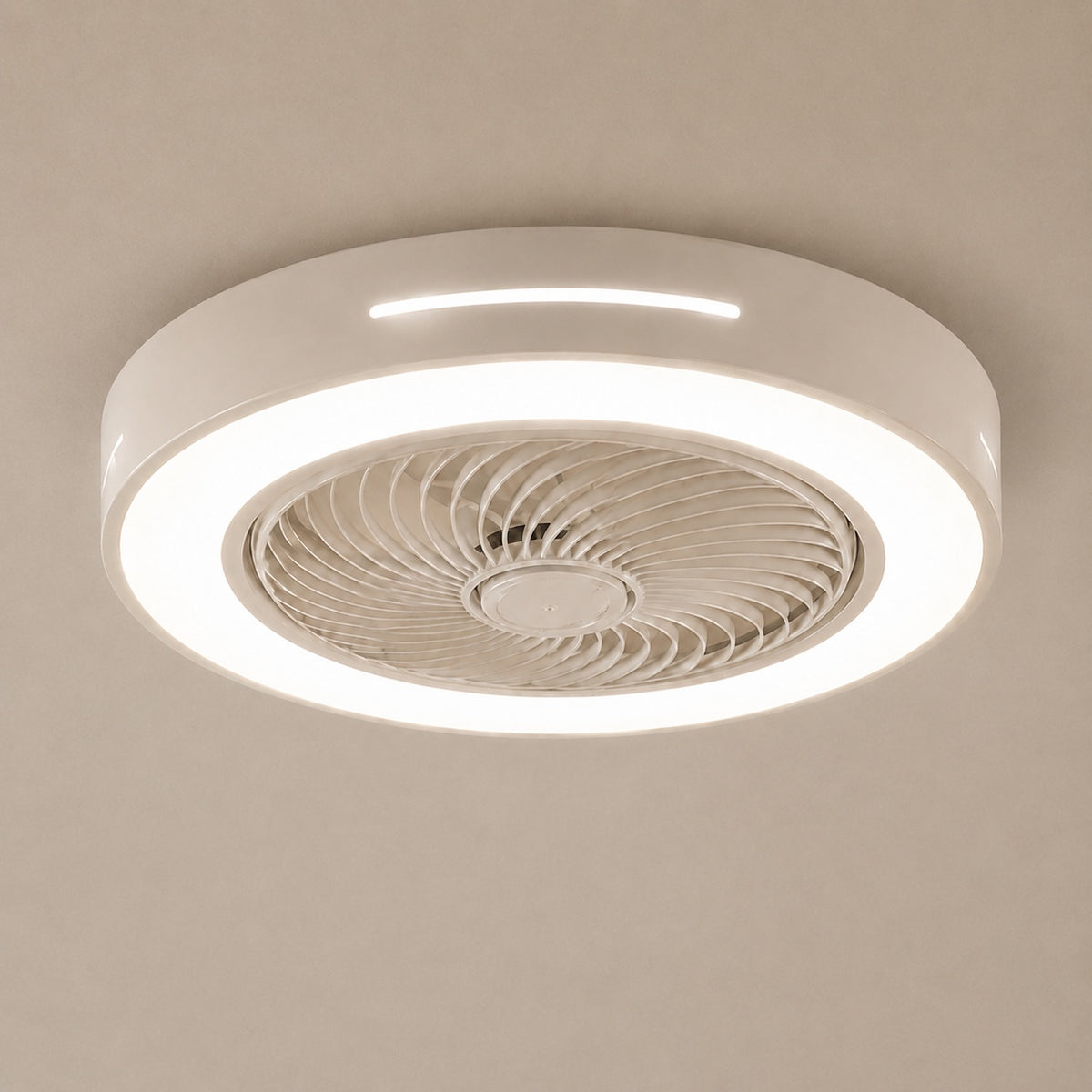Modern Bladeless Ceiling Fan with Lights Flush Mount Iron Adjustable 72W LED Lighting