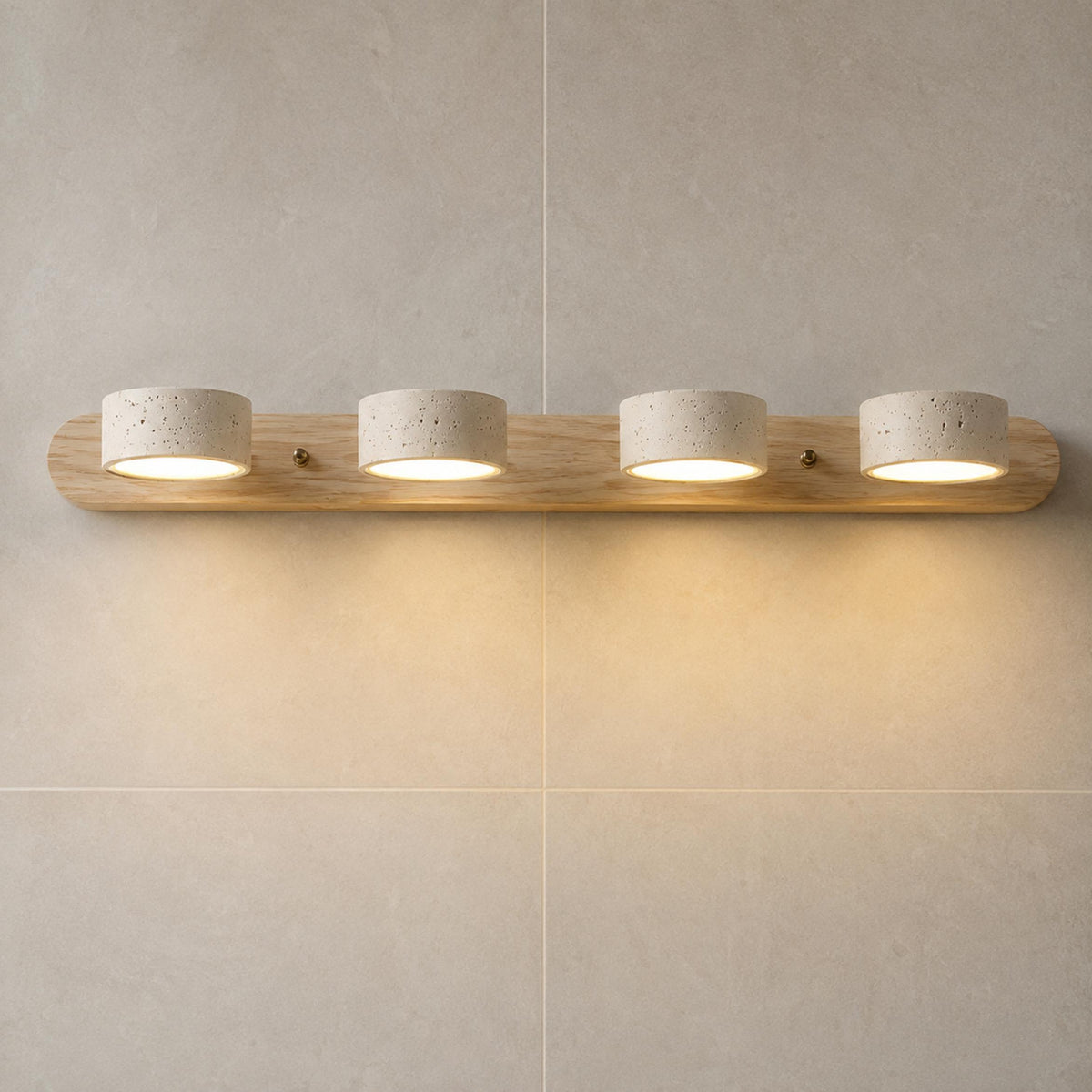 Rustic Wall Light Bathroom Sconce Hardwired Wood and Stone LED Energy Efficient Fixture