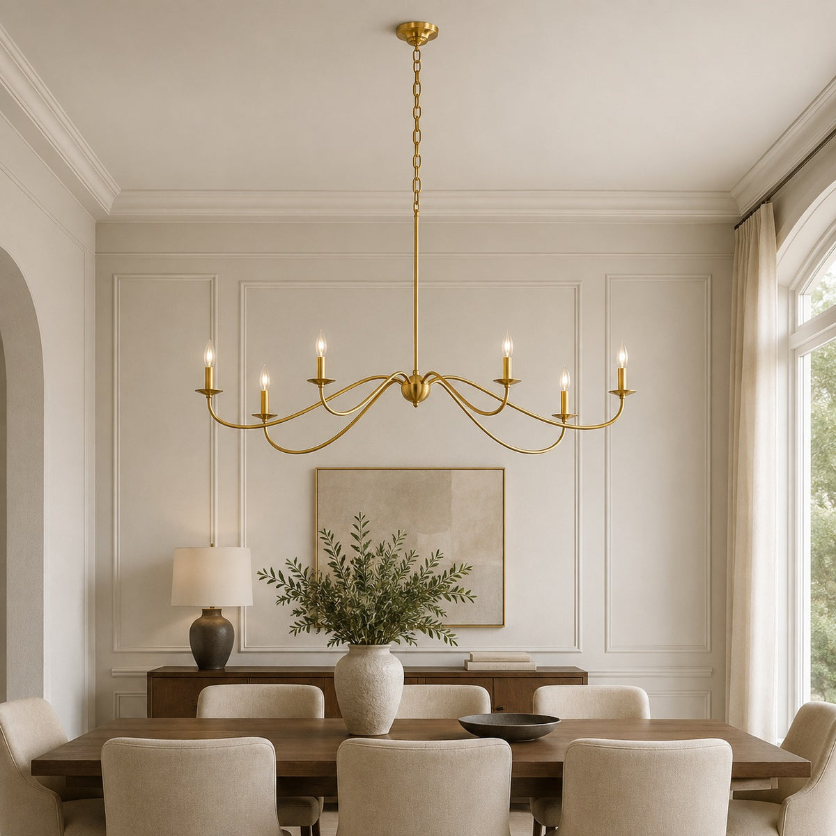 Modern Iron Chandelier Light Hanging Fixture with Adjustable Height for Dining Room