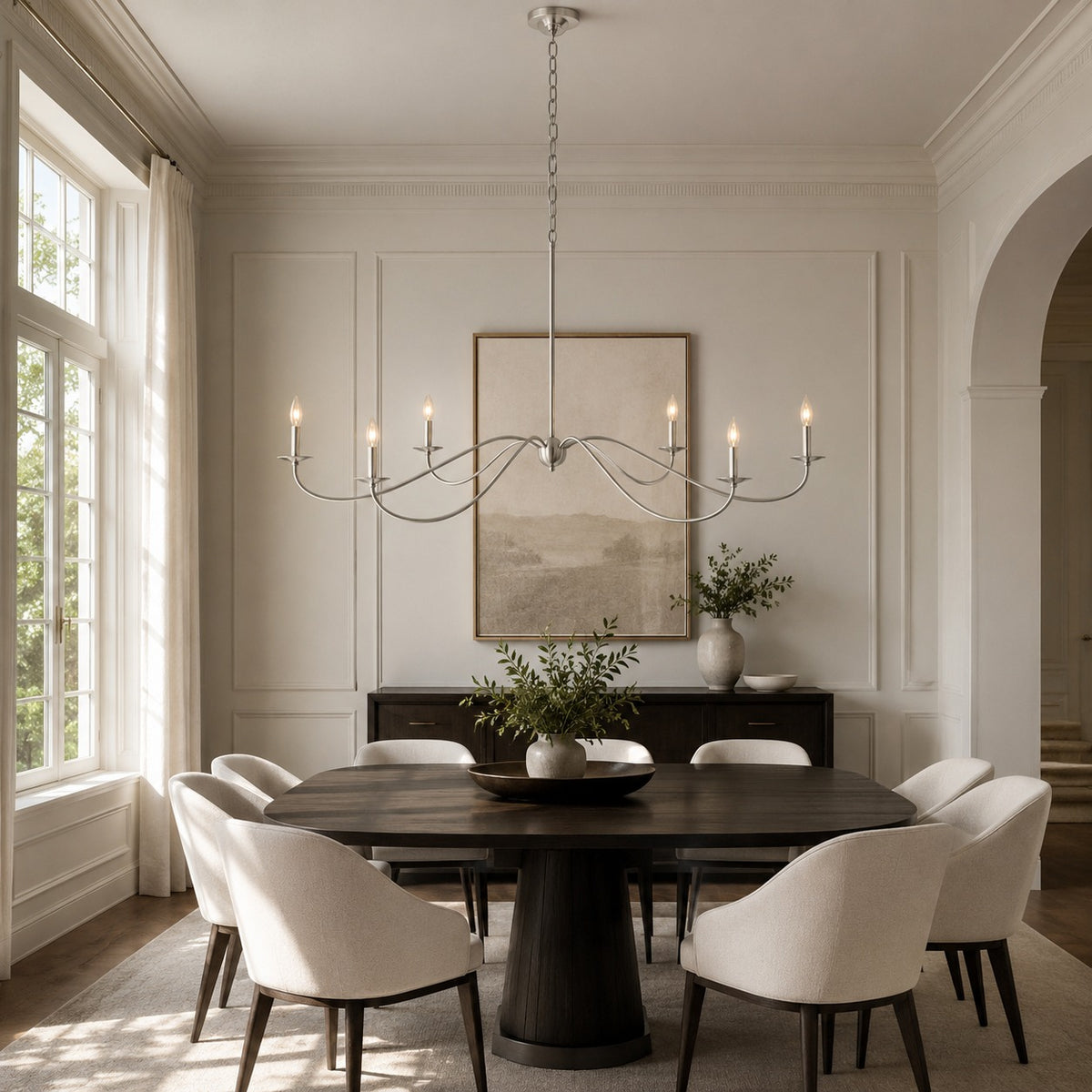 Modern Iron Chandelier Light Hanging Fixture with Adjustable Height for Dining Room