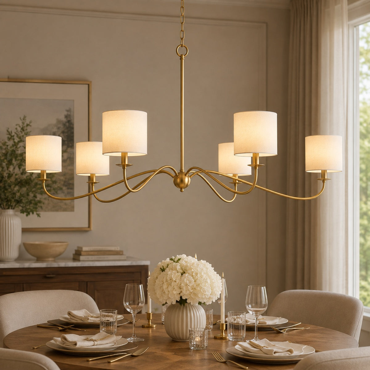 Modern Iron Chandelier Light Hanging Fixture with Adjustable Height for Dining Room