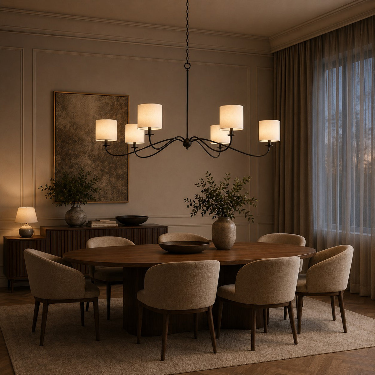 Modern Iron Chandelier Light Hanging Fixture with Adjustable Height for Dining Room