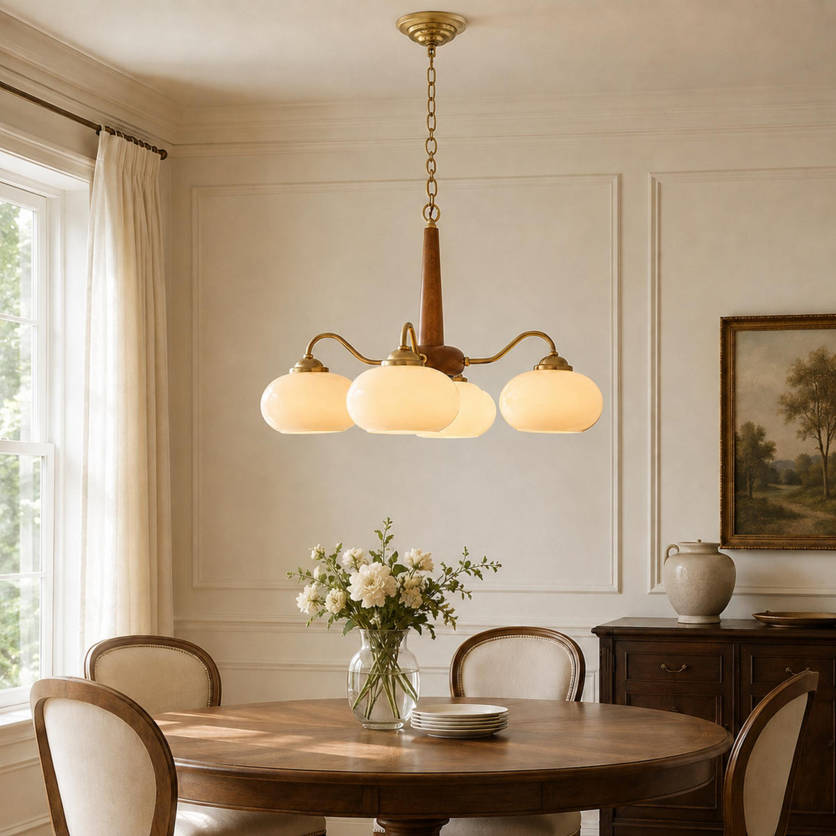 Modern Chandelier Light with Adjustable Hanging Chain Glass and Brass 3 4 6 Heads for Dining Room